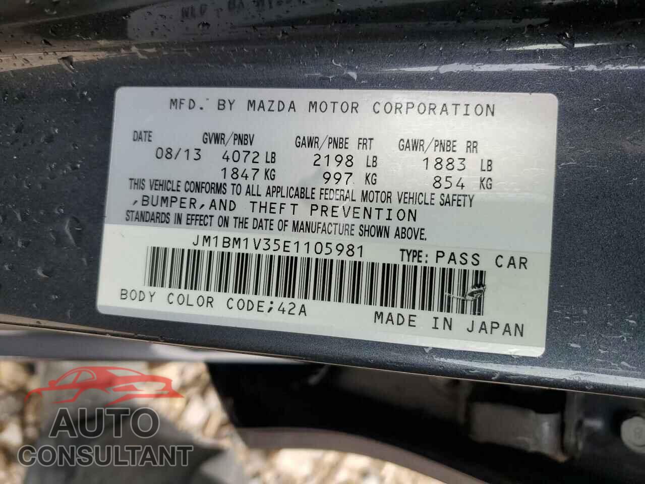 MAZDA 3 2014 - JM1BM1V35E1105981