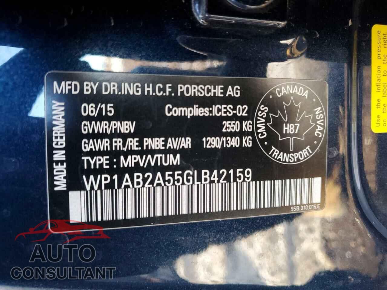PORSCHE MACAN 2016 - WP1AB2A55GLB42159
