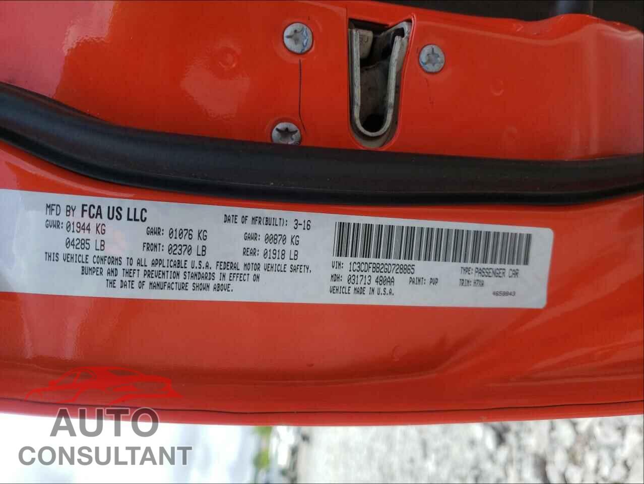 DODGE DART 2016 - 1C3CDFBB2GD728865