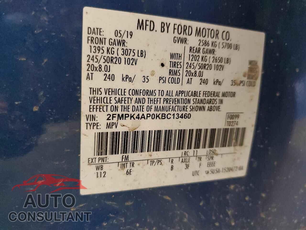 FORD EDGE 2019 - 2FMPK4AP0KBC13460