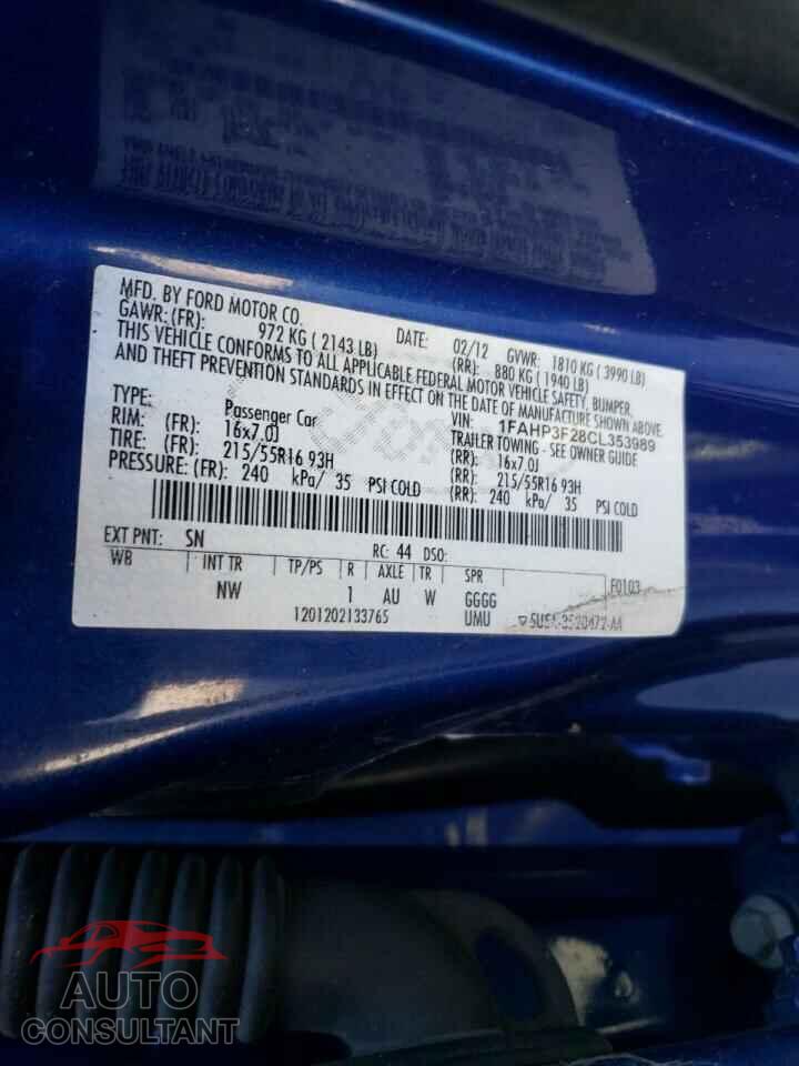 FORD FOCUS 2012 - 1FAHP3F28CL353989