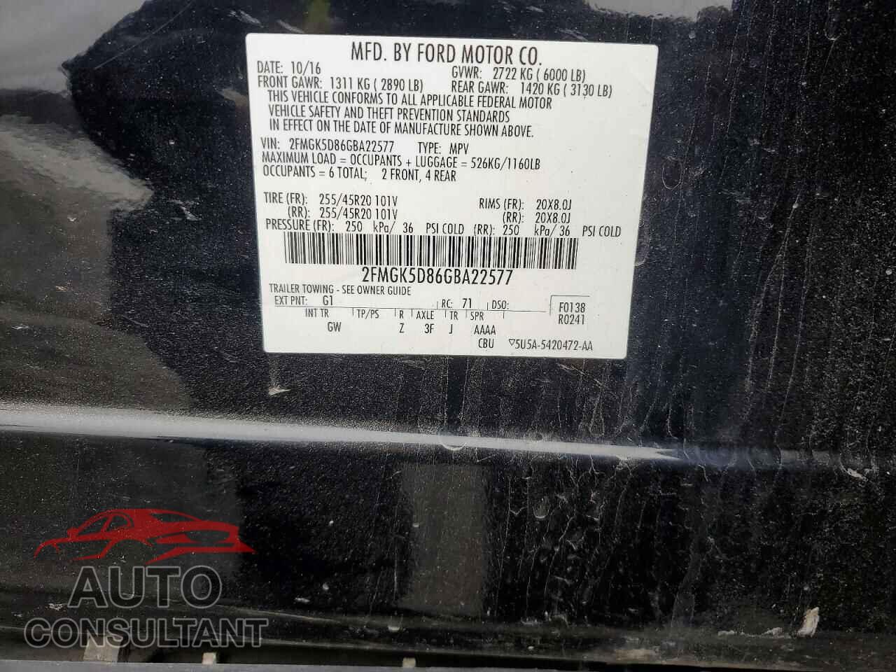 FORD FLEX 2016 - 2FMGK5D86GBA22577