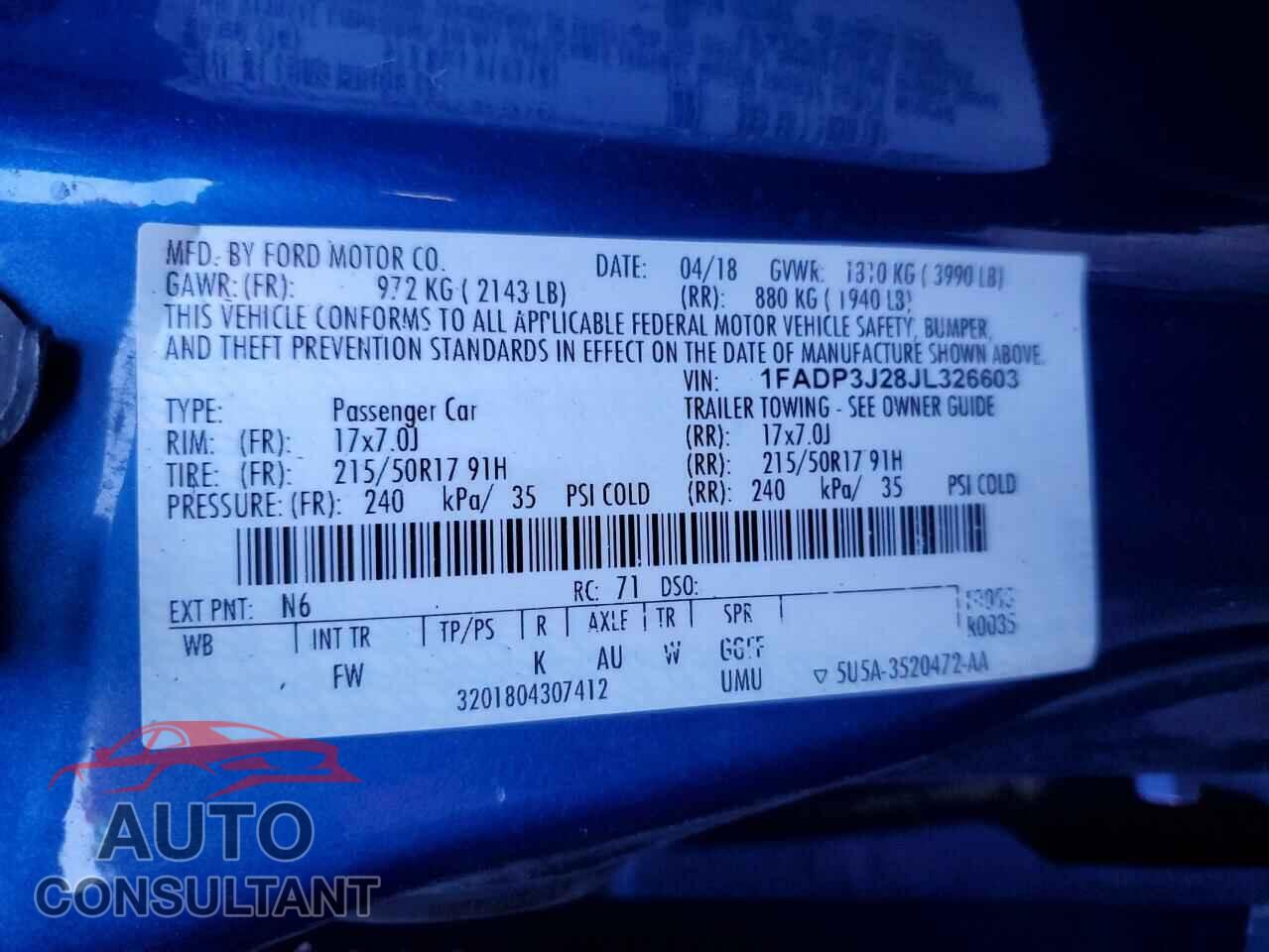 FORD FOCUS 2018 - 1FADP3J28JL326603
