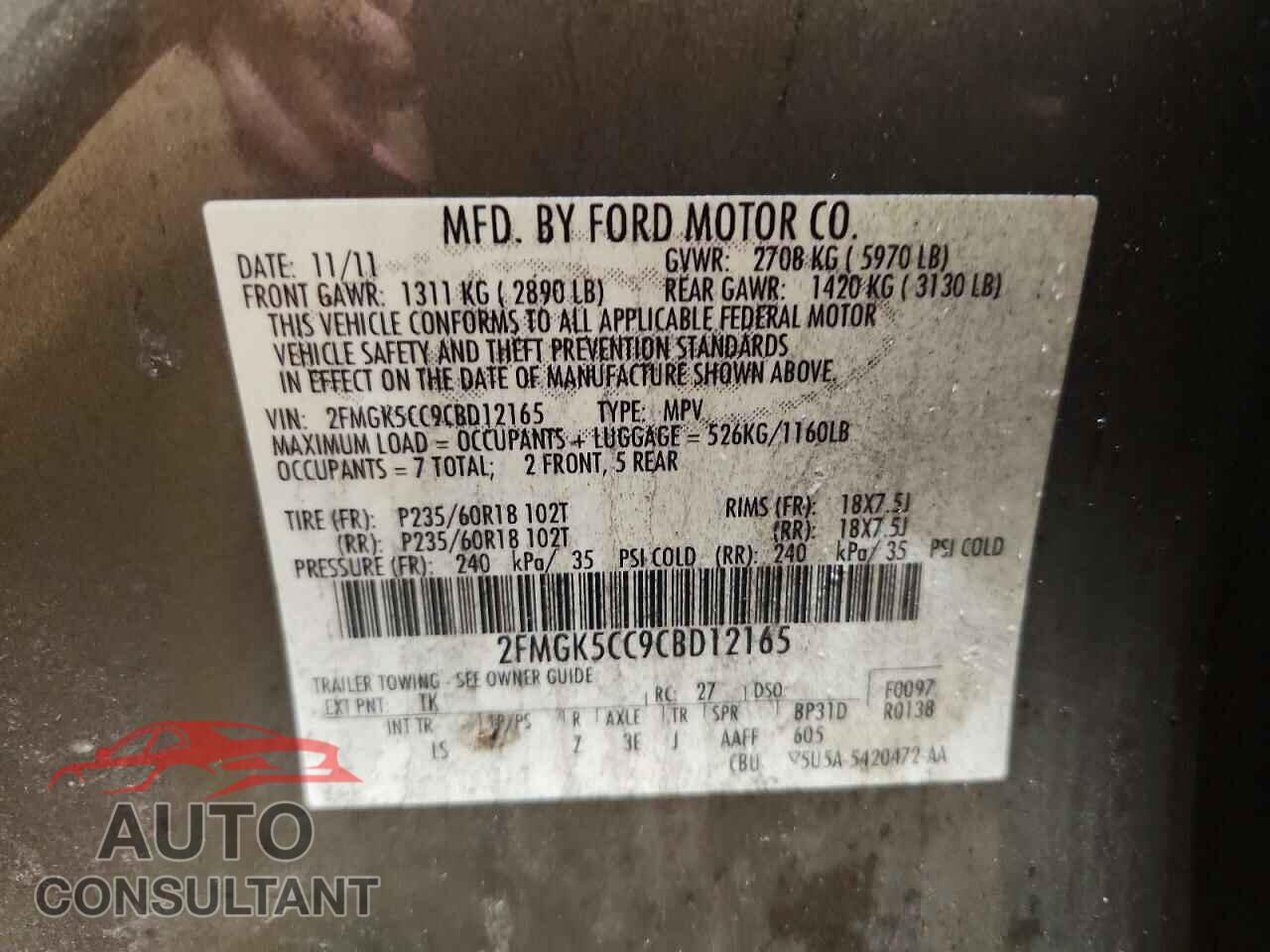 FORD FLEX 2012 - 2FMGK5CC9CBD12165