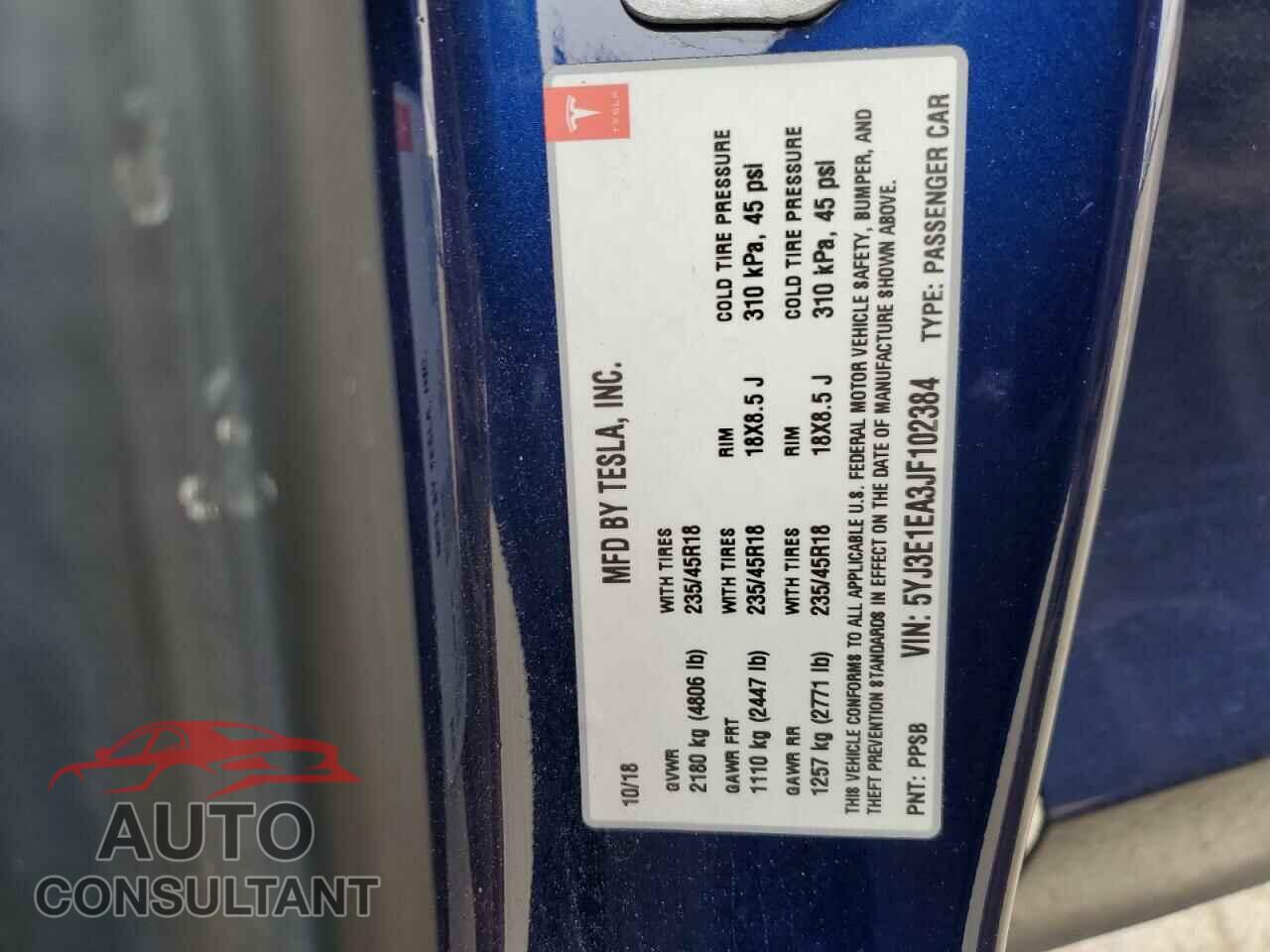 TESLA MODEL 3 2018 - 5YJ3E1EA3JF102384