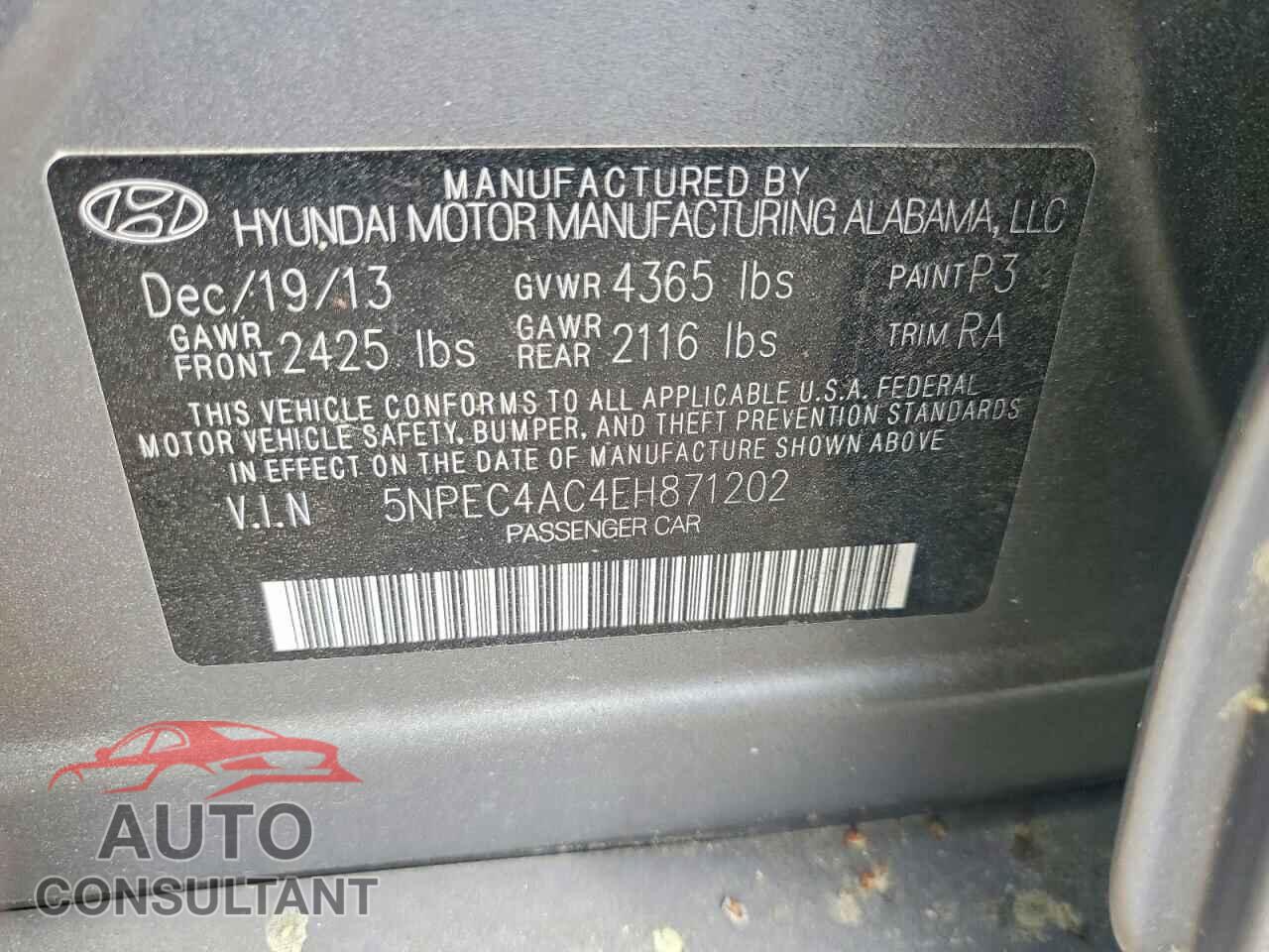 HYUNDAI SONATA 2014 - 5NPEC4AC4EH871202