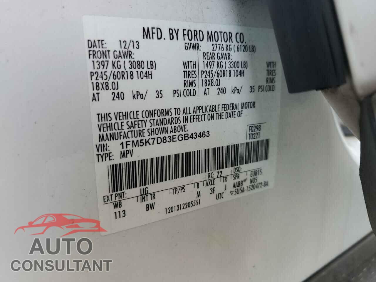 FORD EXPLORER 2014 - 1FM5K7D83EGB43463