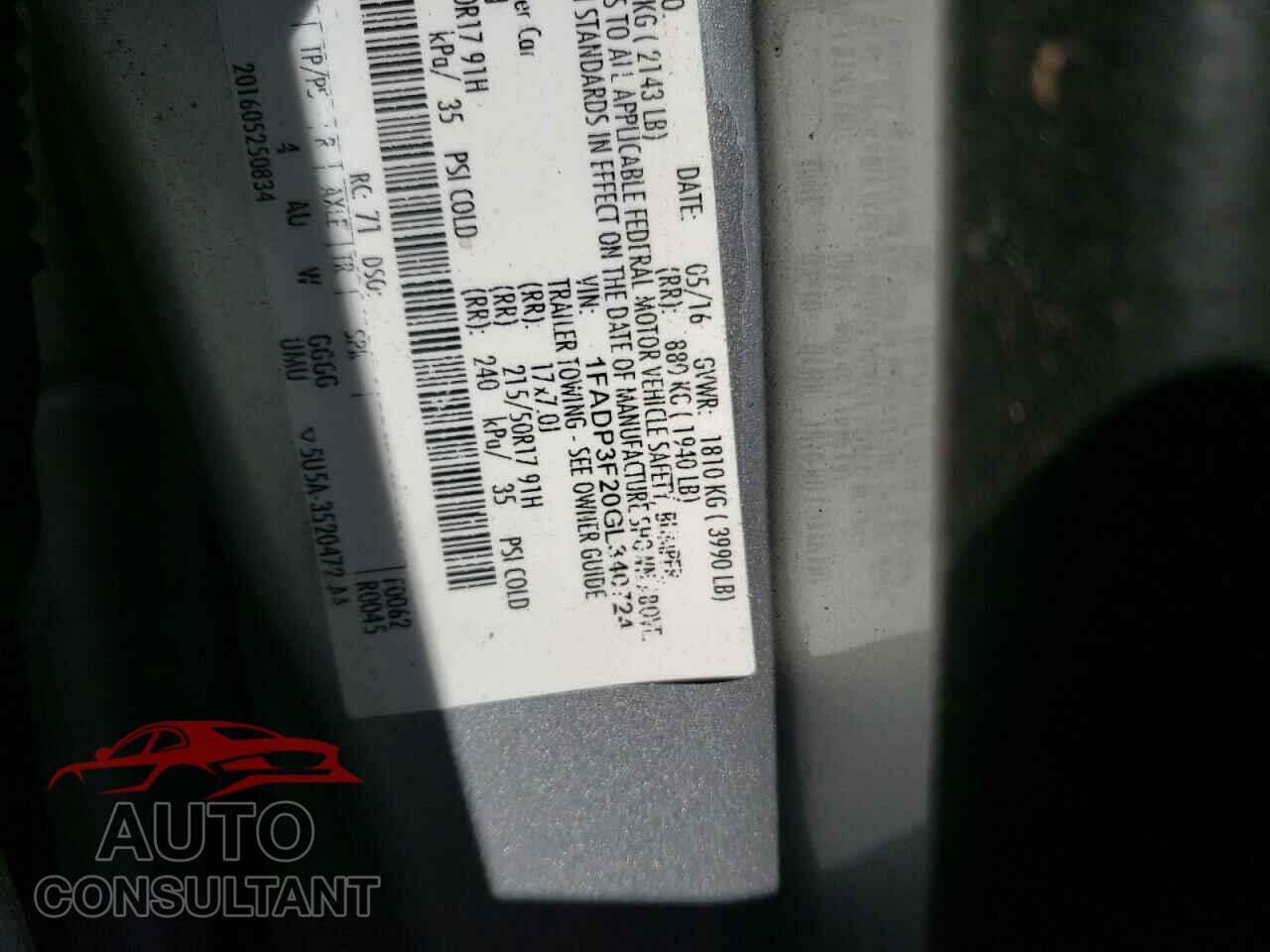 FORD FOCUS 2016 - 1FADP3F20GL340724