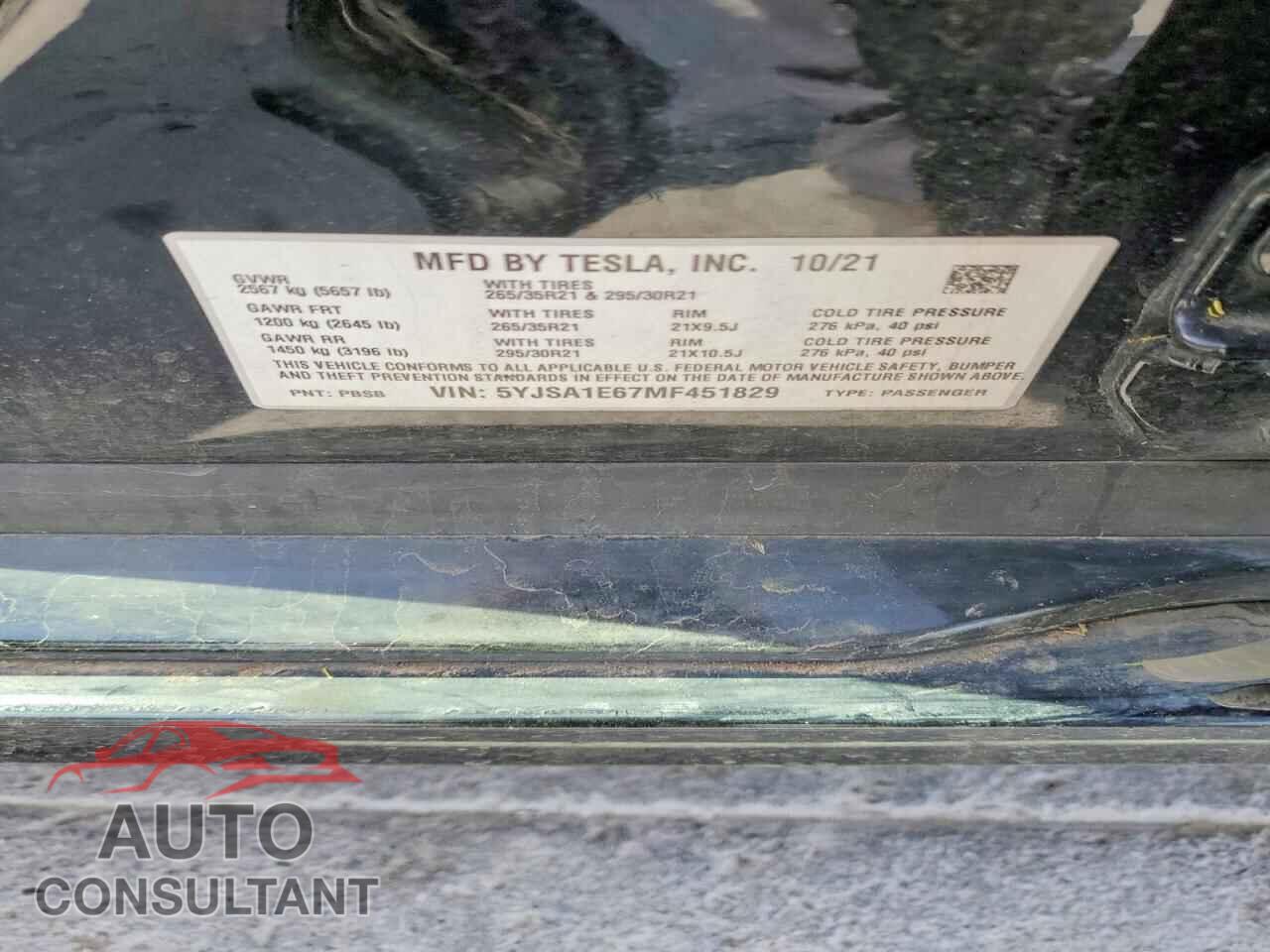 TESLA MODEL S 2021 - 5YJSA1E67MF451829