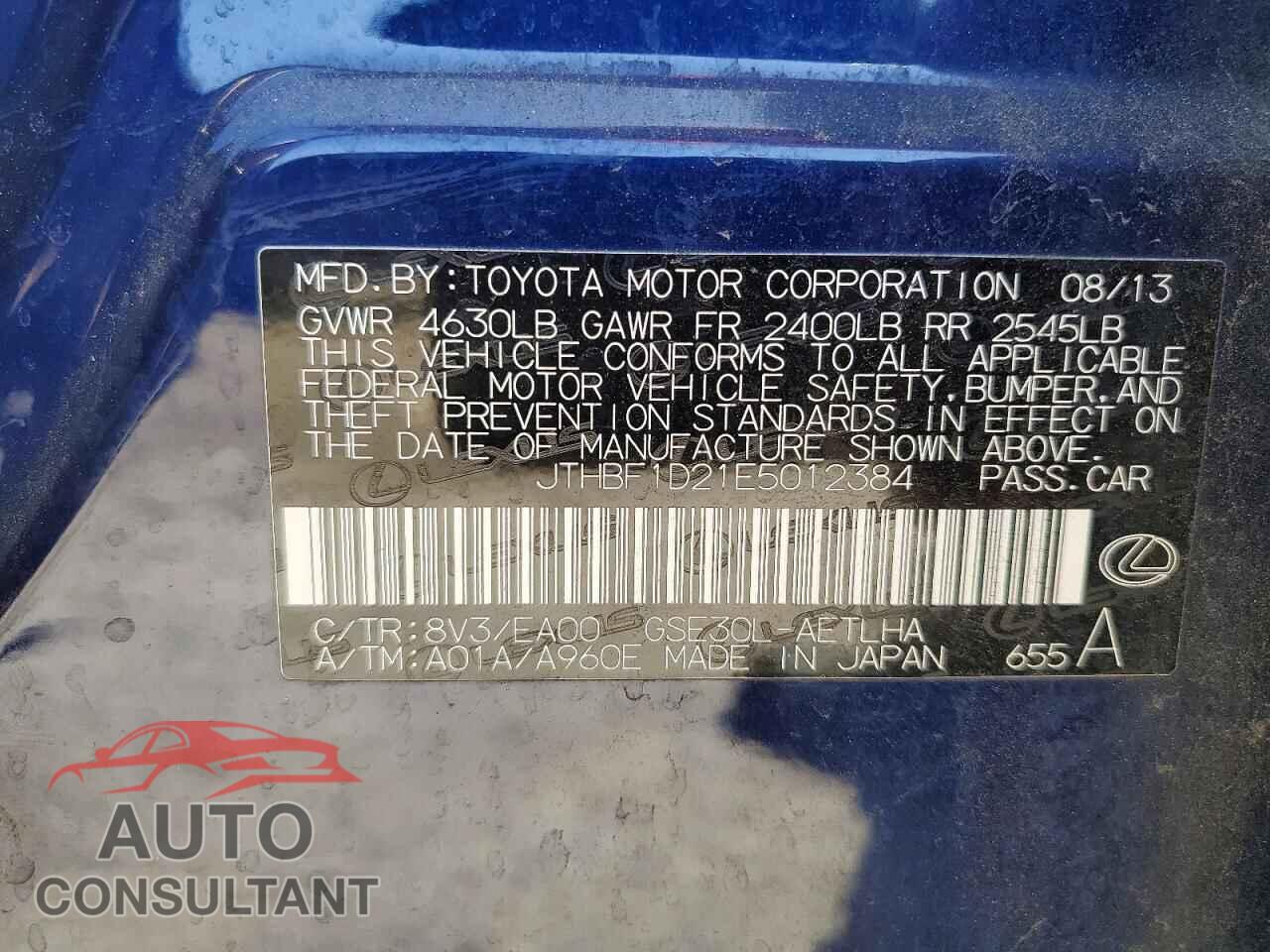 LEXUS IS 2014 - JTHBF1D21E5012384