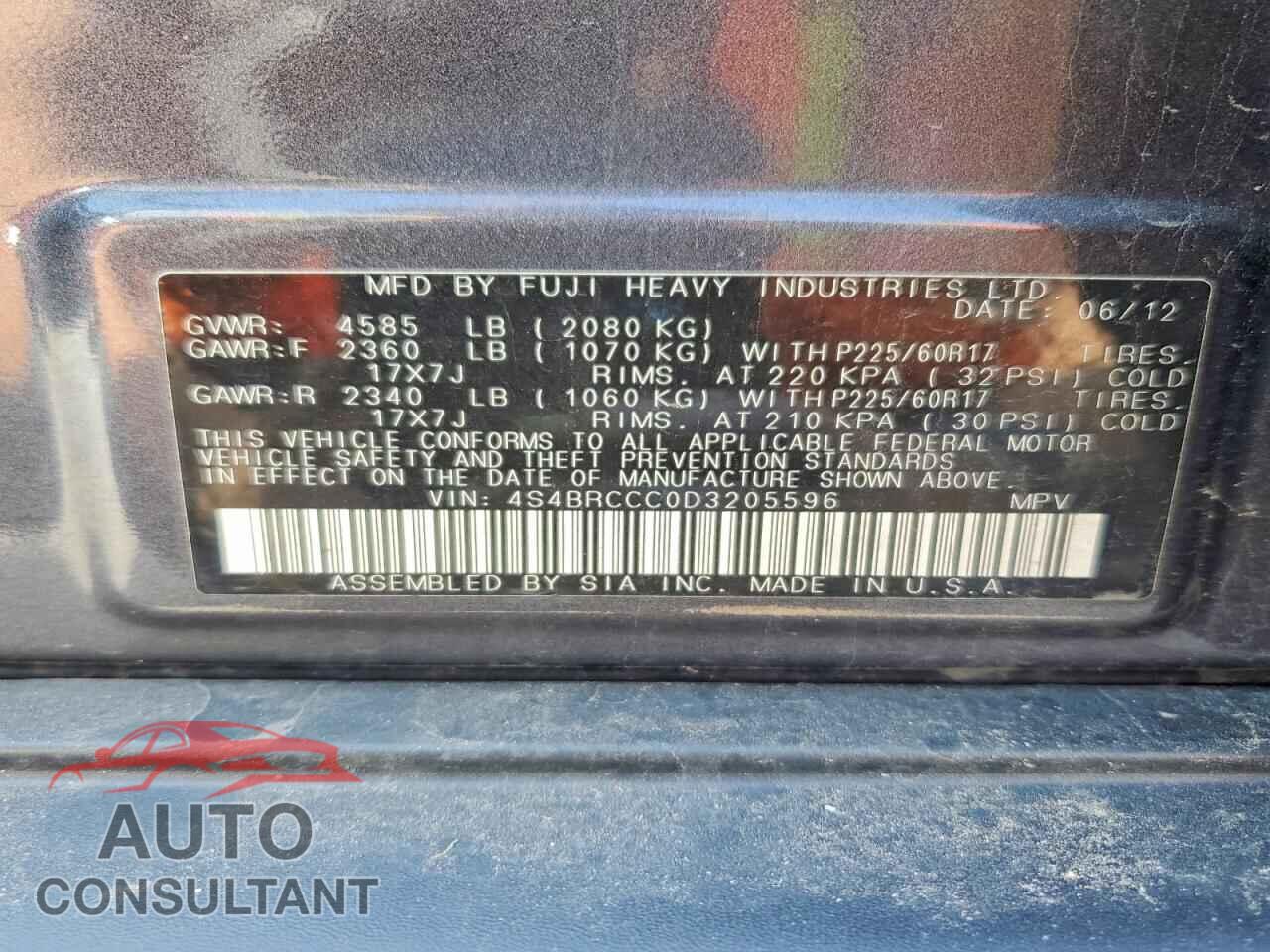 SUBARU OUTBACK 2013 - 4S4BRCCC0D3205596