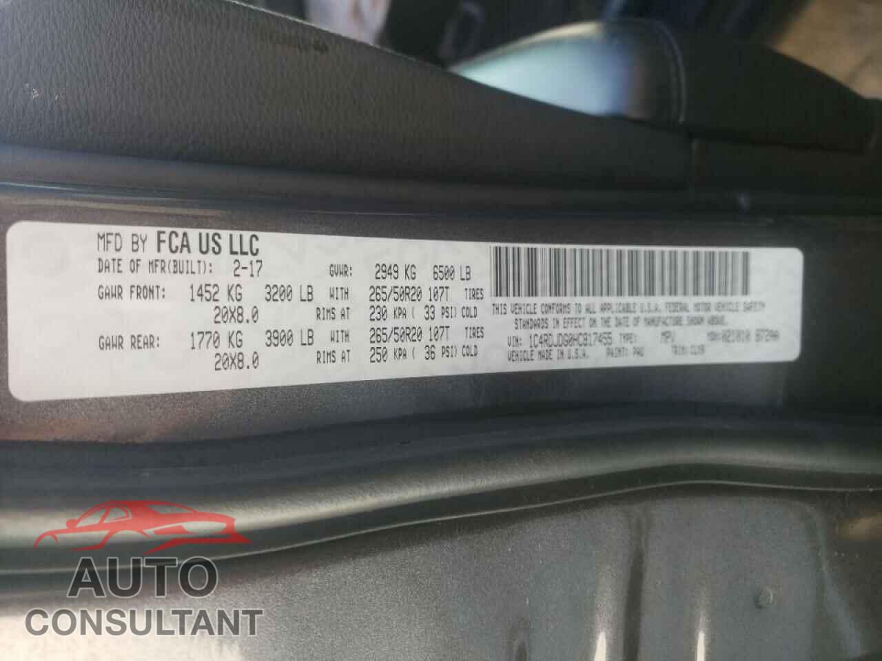 DODGE DURANGO 2017 - 1C4RDJDG0HC817455