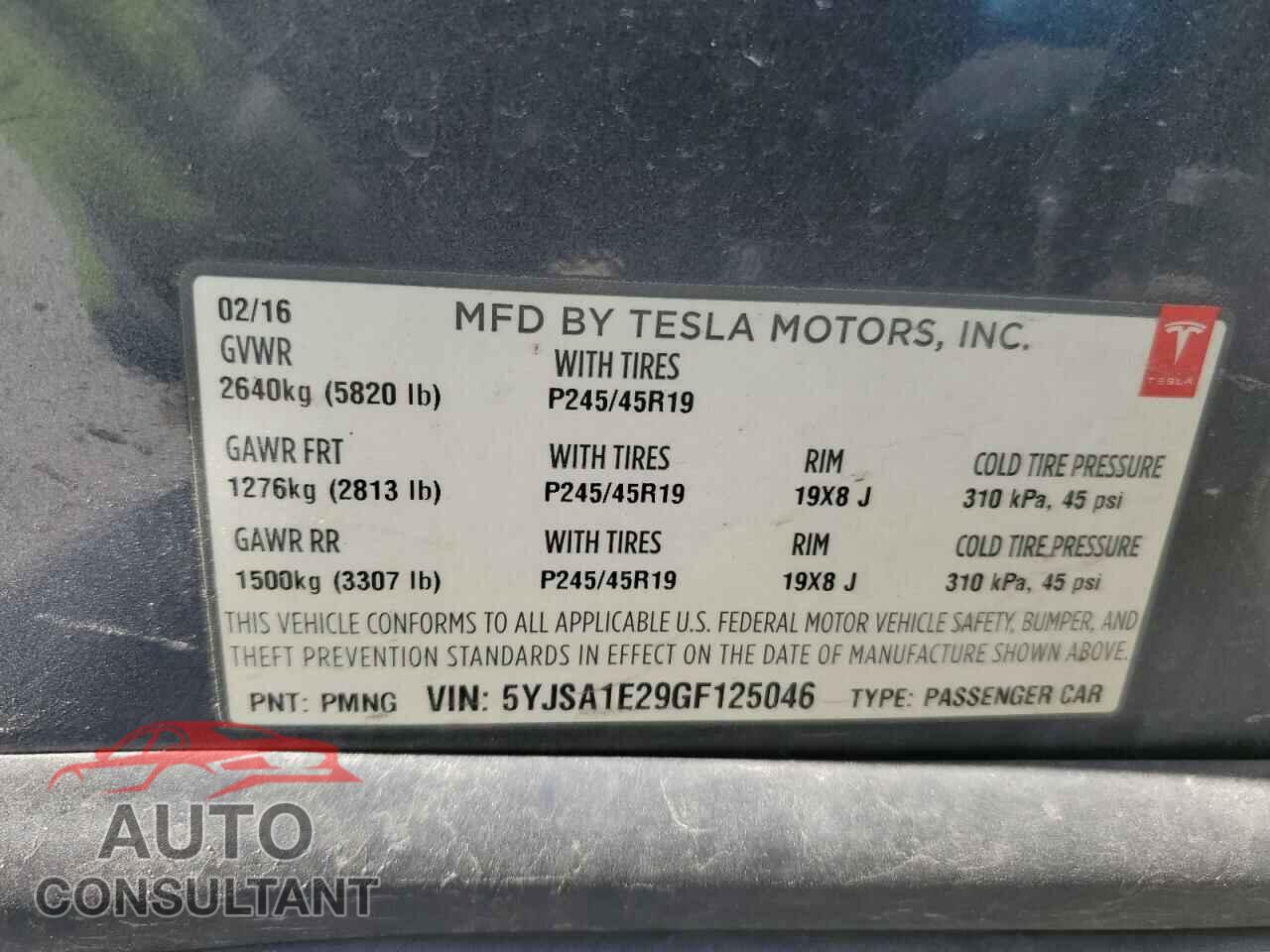 TESLA MODEL S 2016 - 5YJSA1E29GF125046