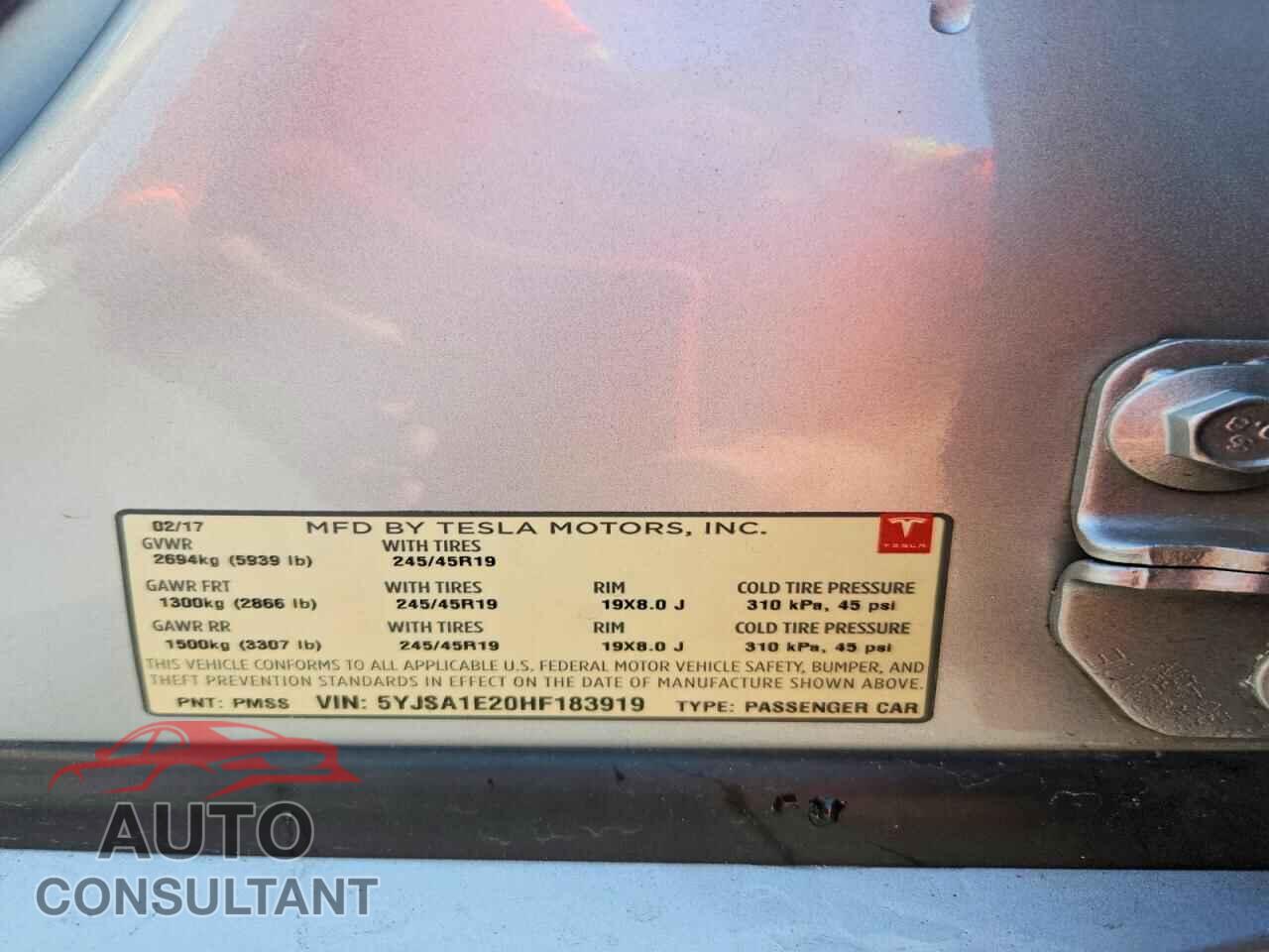 TESLA MODEL S 2017 - 5YJSA1E20HF183919