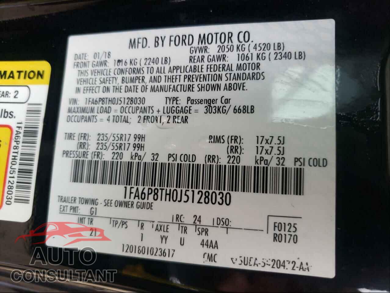 FORD MUSTANG 2018 - 1FA6P8TH0J5128030