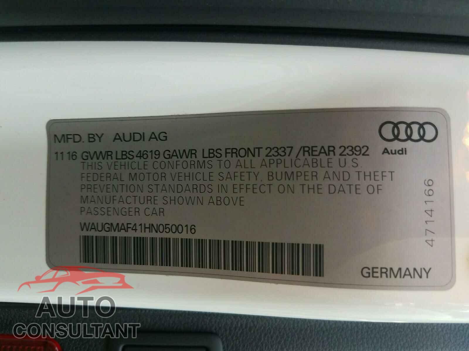 AUDI A4 2017 - WAUGMAF41HN050016