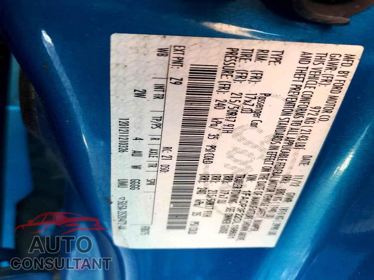 FORD FOCUS 2013 - 1FADP3F22DL198601