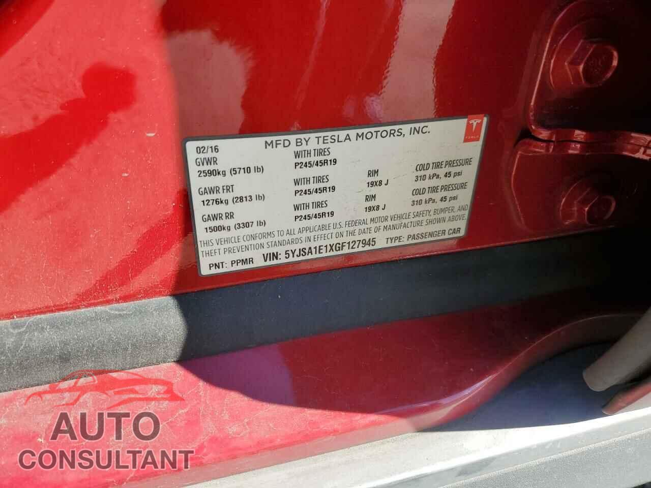 TESLA MODEL S 2016 - 5YJSA1E1XGF127945