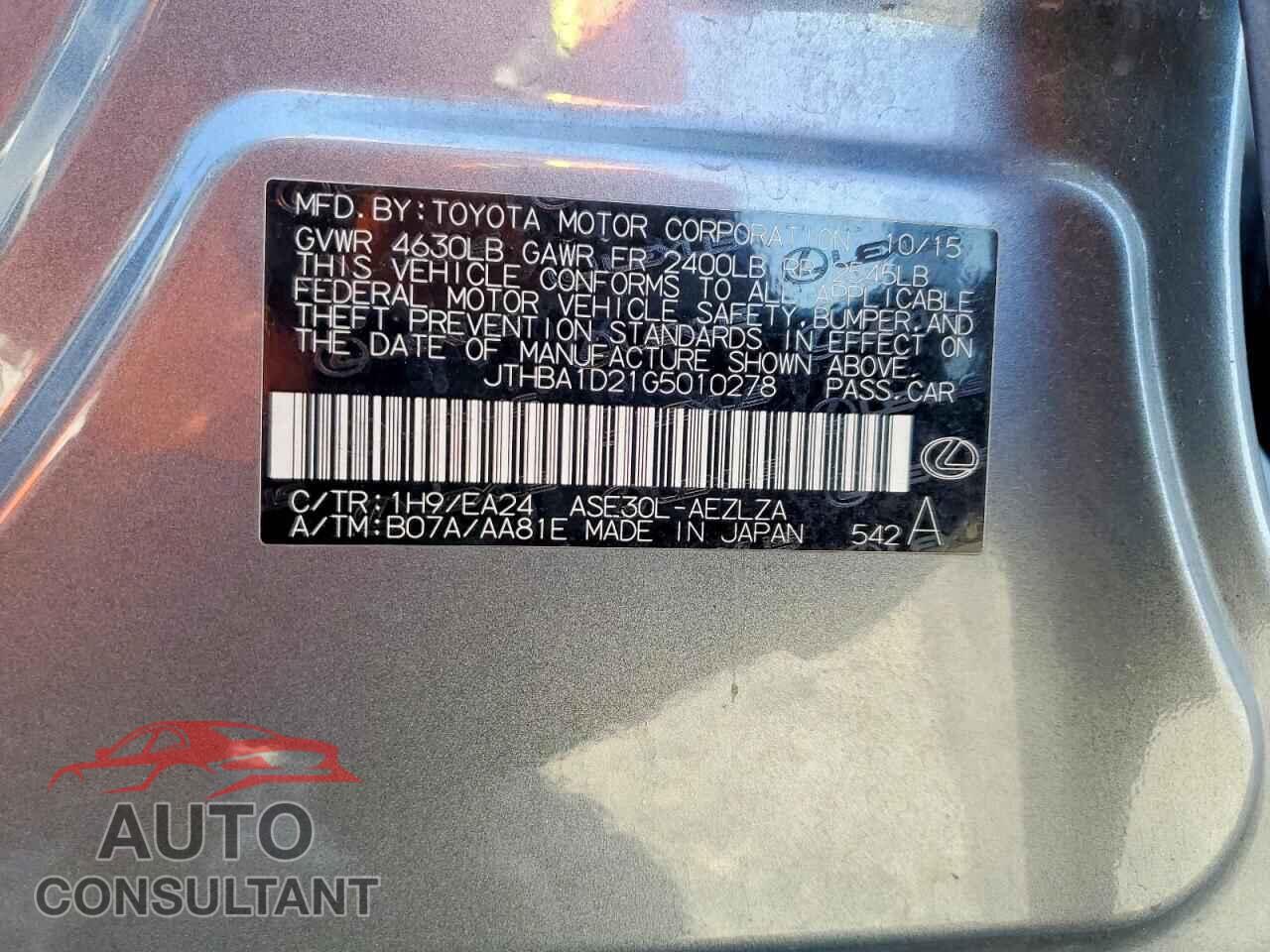 LEXUS IS 2016 - JTHBA1D21G5010278