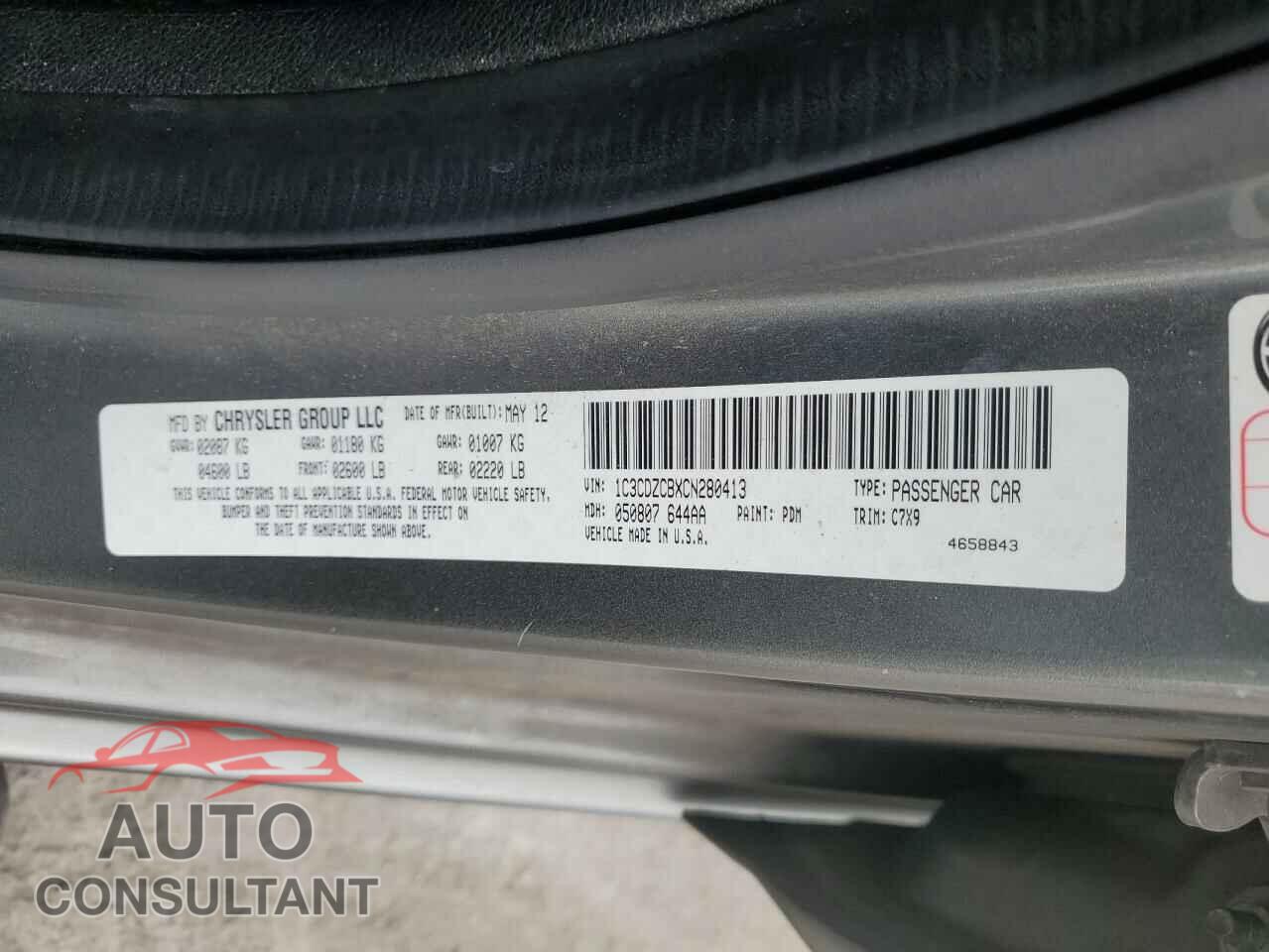 DODGE AVENGER 2012 - 1C3CDZCBXCN280413