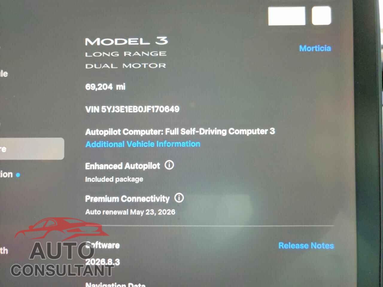 TESLA MODEL 3 2018 - 5YJ3E1EB0JF170649