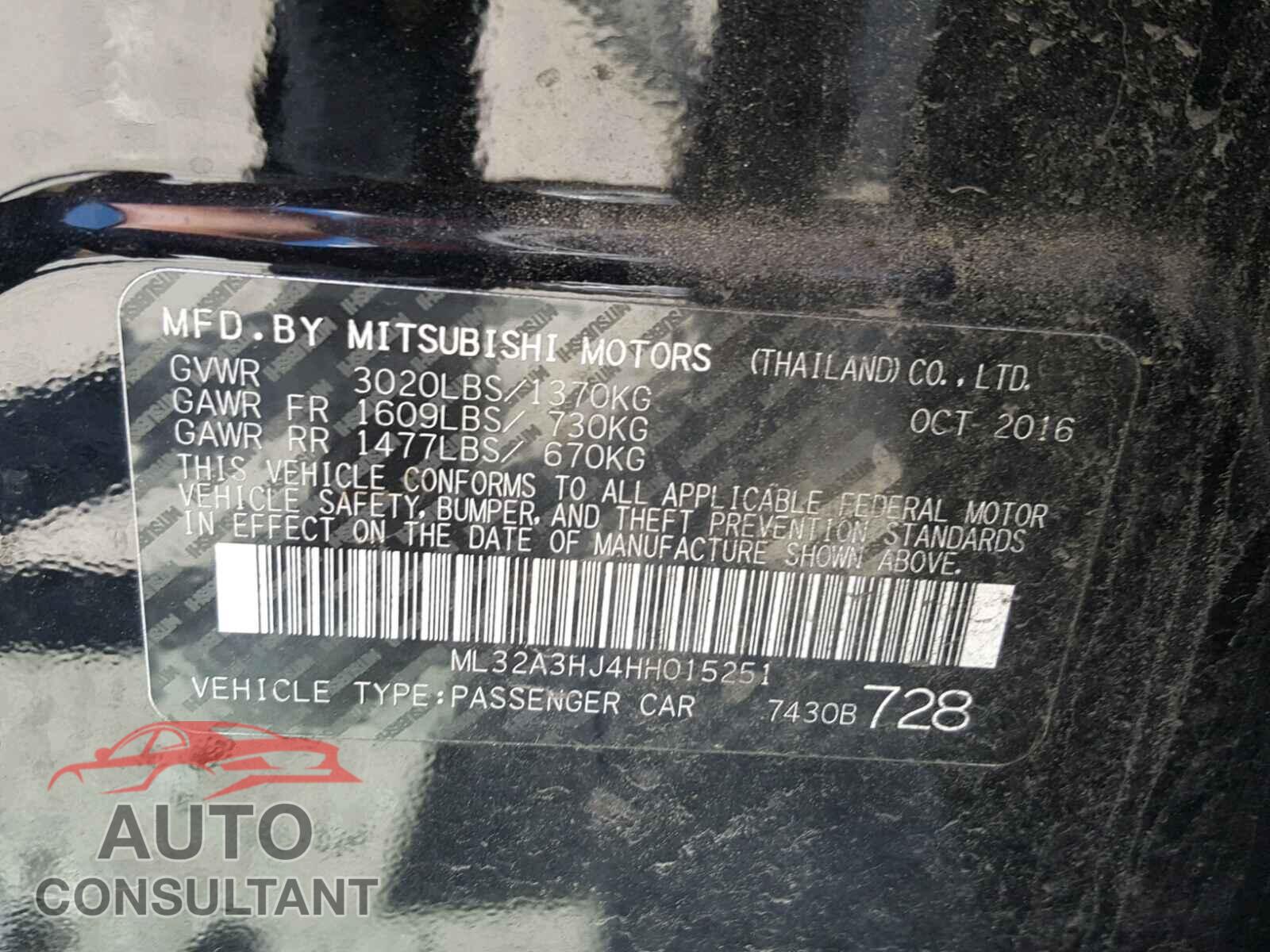 MITSUBISHI MIRAGE 2017 - ML32A3HJ4HH015251