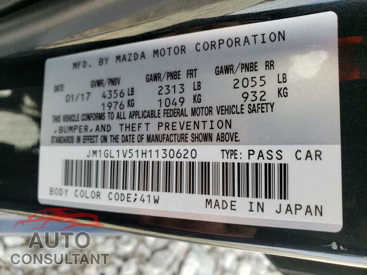 MAZDA 6 2017 - JM1GL1V51H1130620