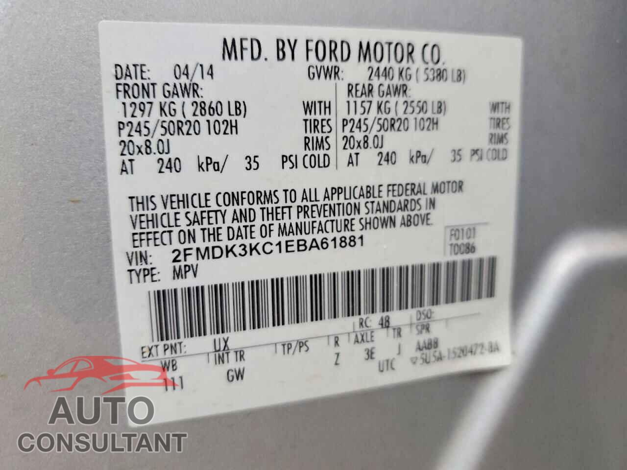 FORD EDGE 2014 - 2FMDK3KC1EBA61881