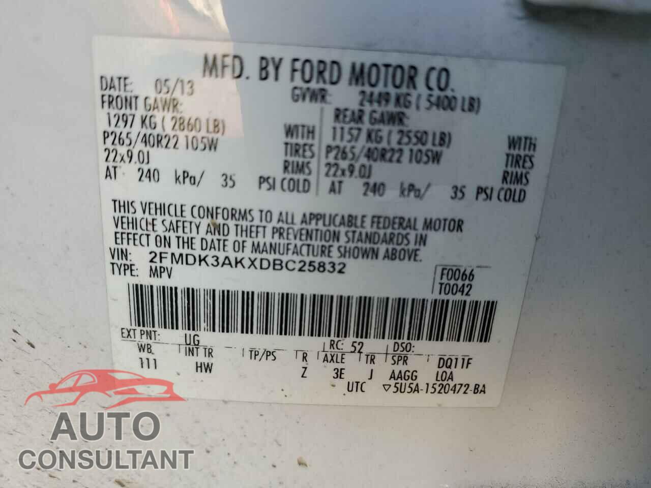 FORD EDGE 2013 - 2FMDK3AKXDBC25832