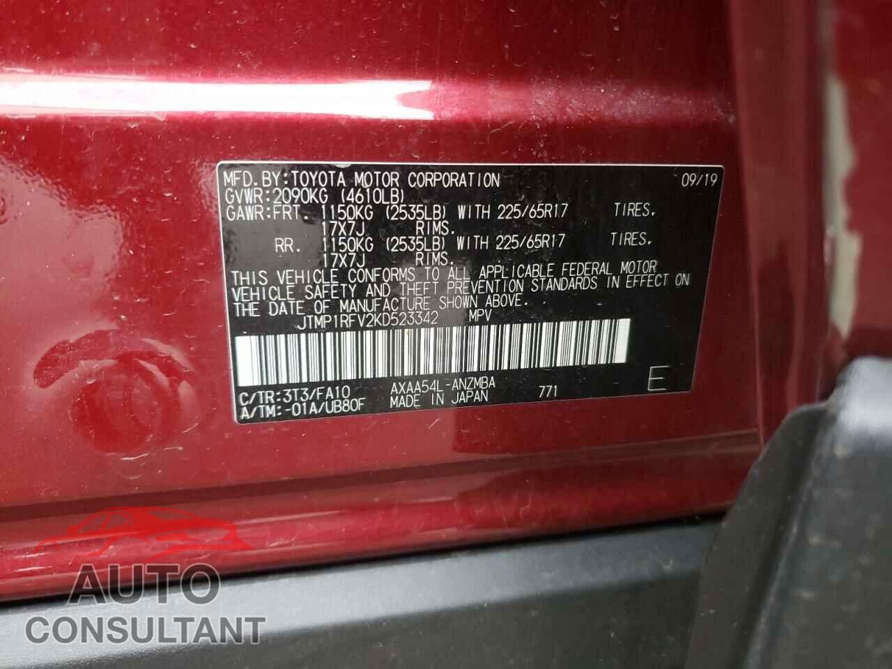 TOYOTA RAV4 2019 - JTMP1RFV2KD523342