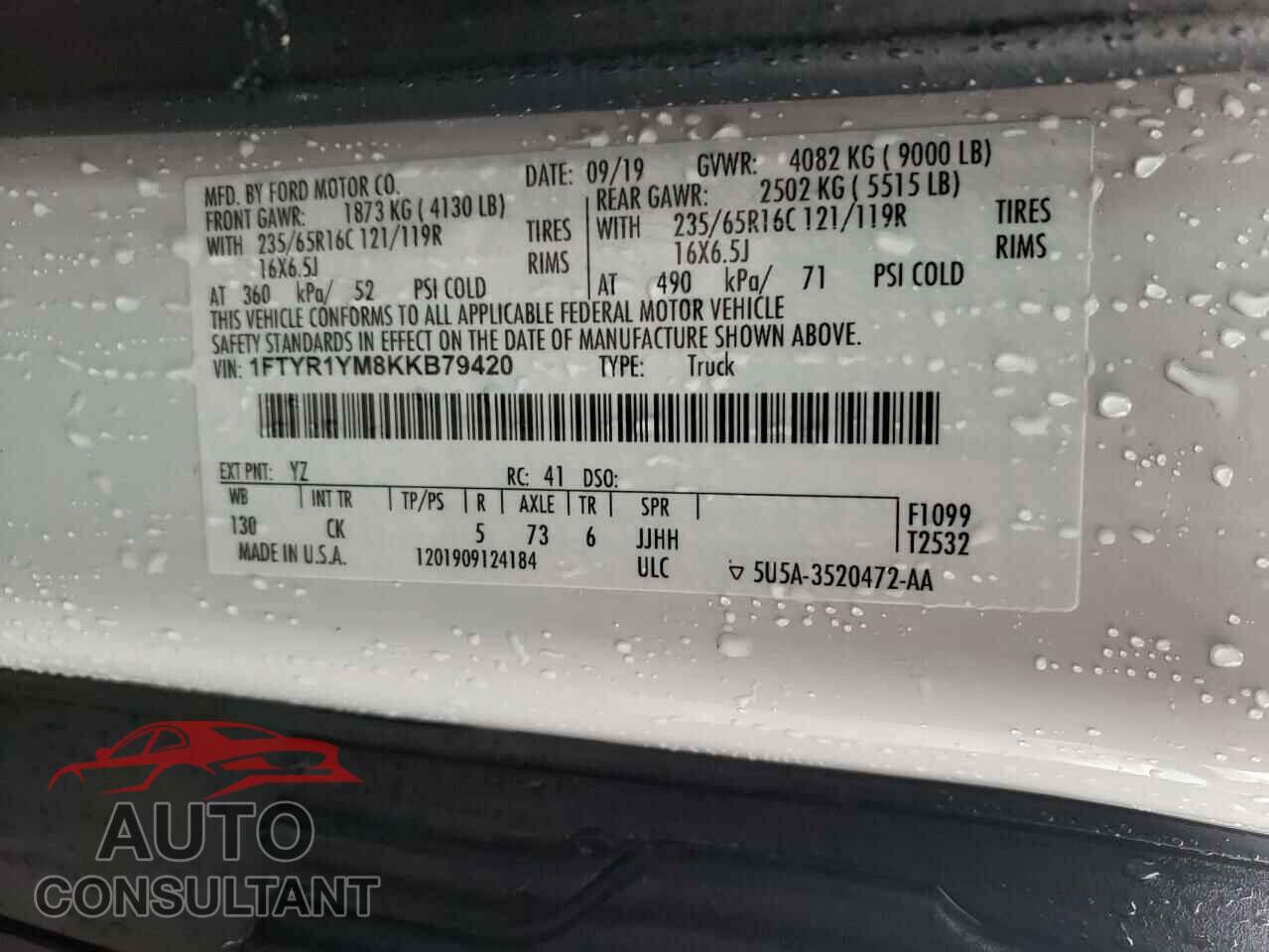 FORD TRANSIT 2019 - 1FTYR1YM8KKB79420