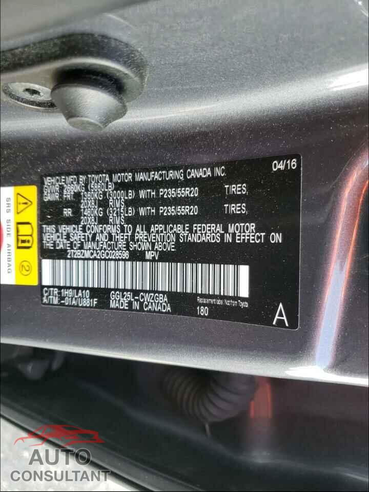 LEXUS RX350 2016 - 2T2BZMCA2GC028596