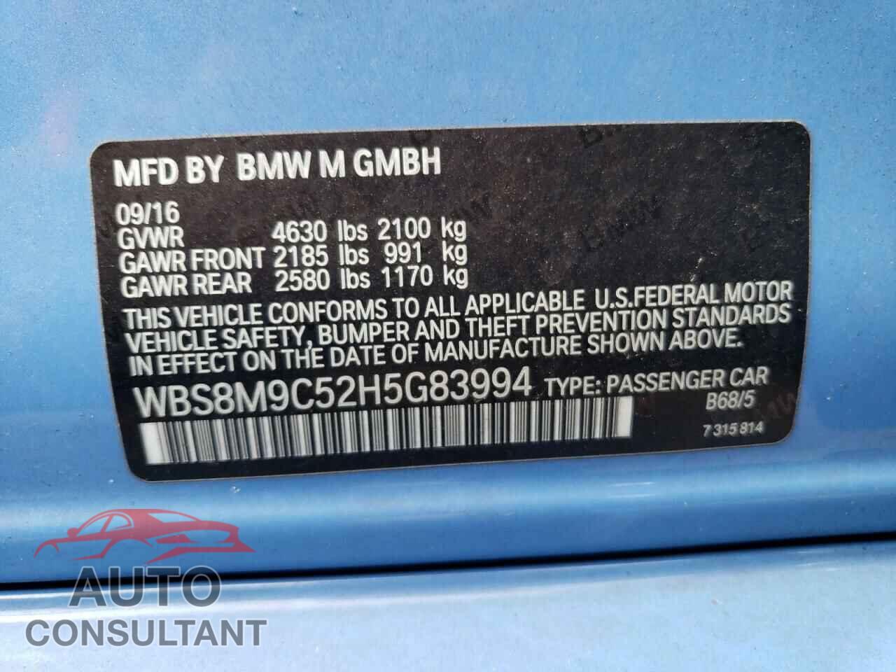 BMW M3 2017 - WBS8M9C52H5G83994