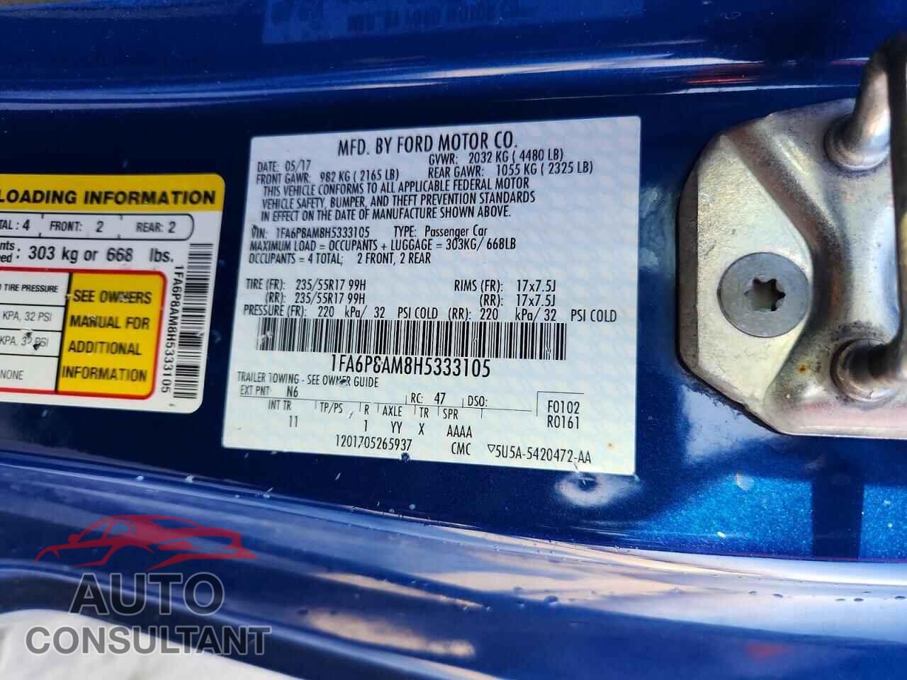 FORD MUSTANG 2017 - 1FA6P8AM8H5333105