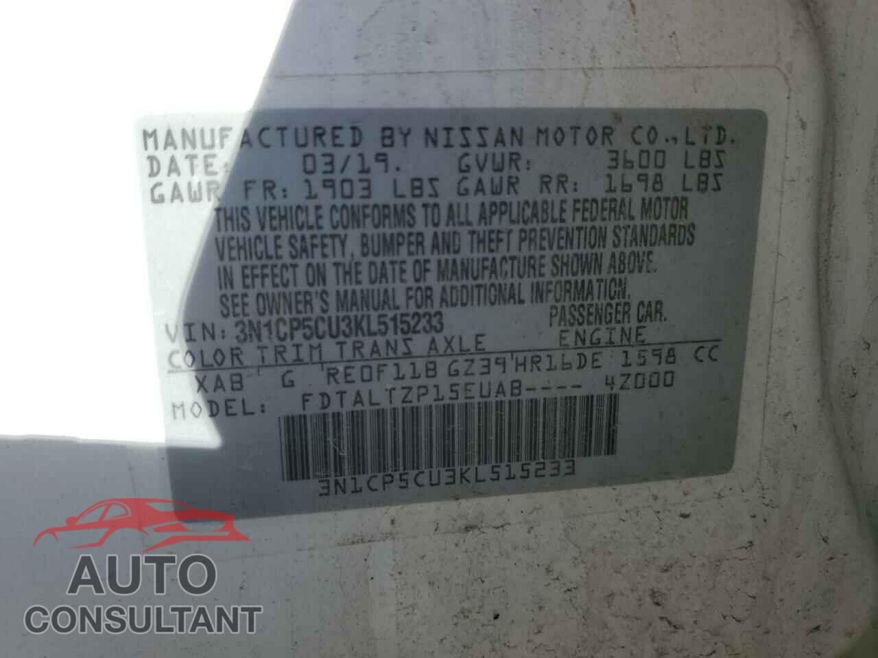 NISSAN KICKS 2019 - 3N1CP5CU3KL515233