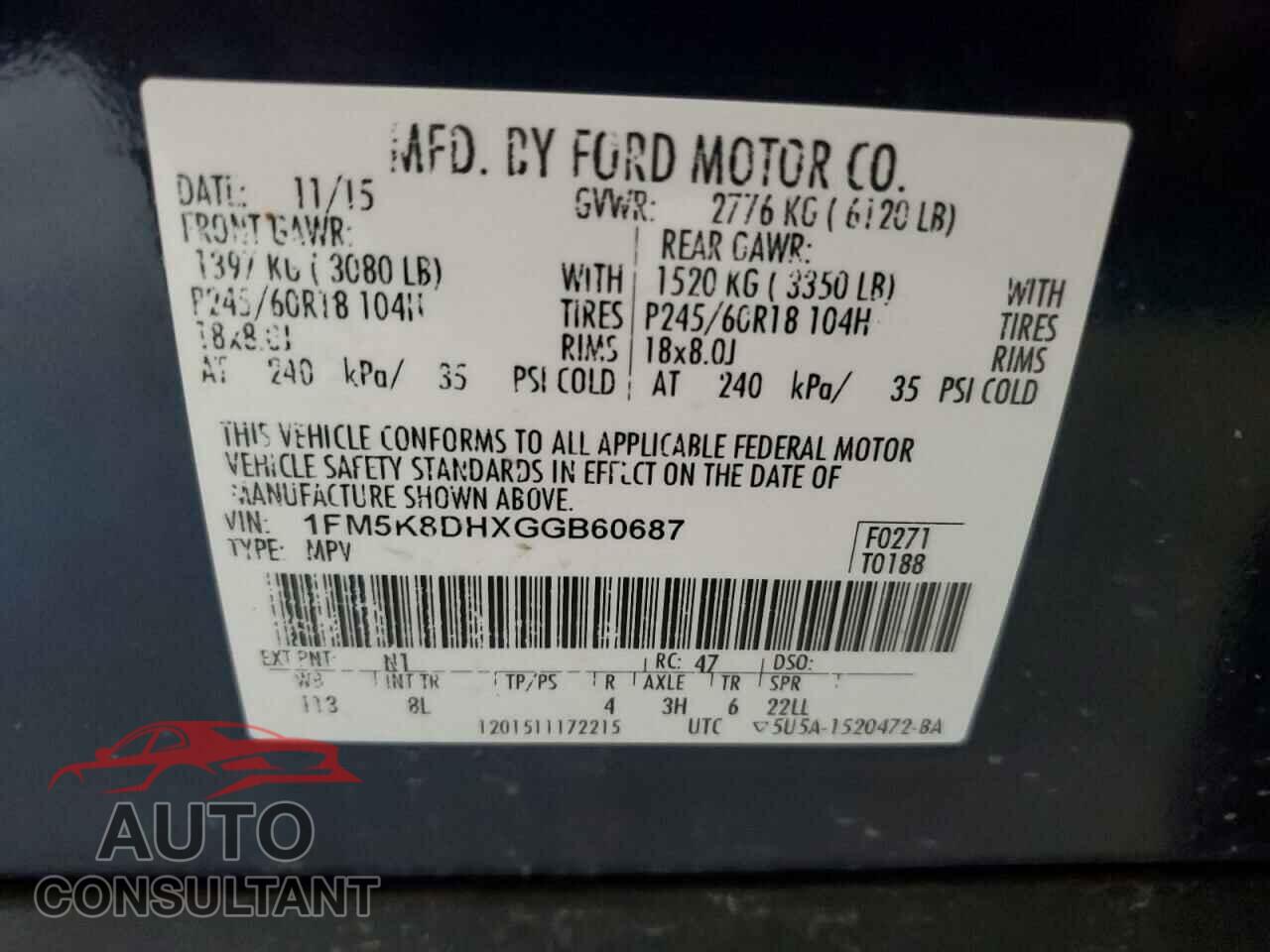 FORD EXPLORER 2016 - 1FM5K8DHXGGB60687