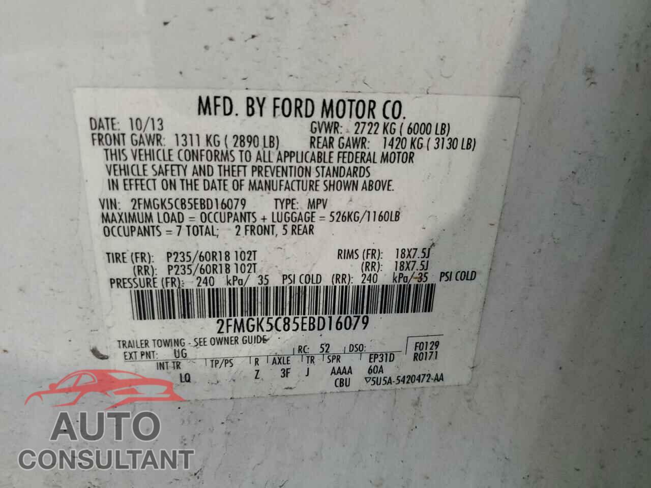 FORD FLEX 2014 - 2FMGK5C85EBD16079