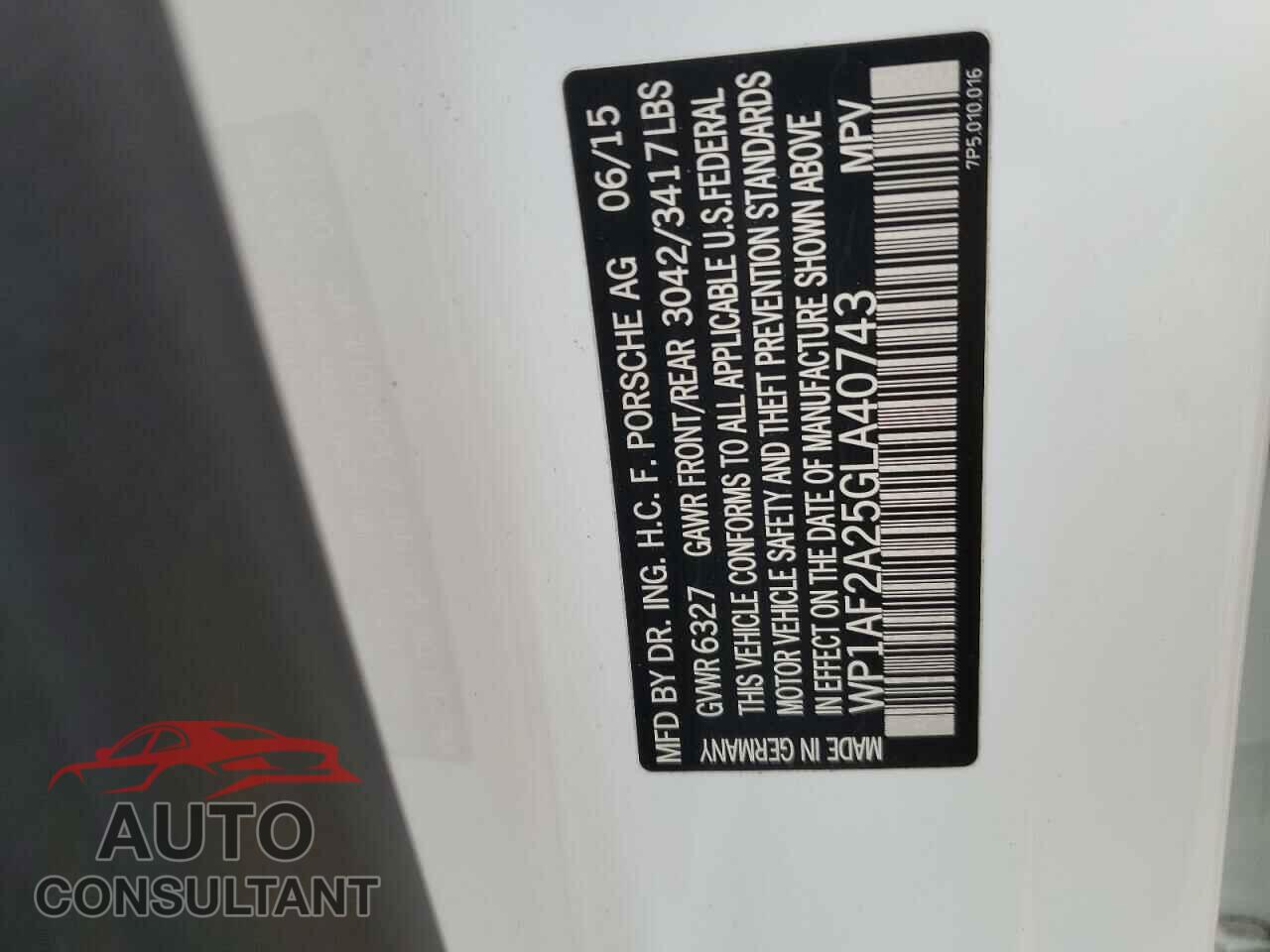 PORSCHE CAYENNE 2016 - WP1AF2A25GLA40743