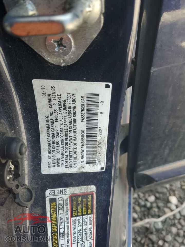 HONDA CIVIC 2011 - 2HGFA1F54BH500081