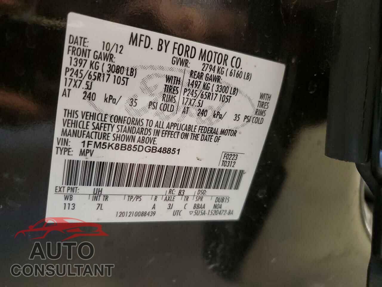 FORD EXPLORER 2013 - 1FM5K8B85DGB48851