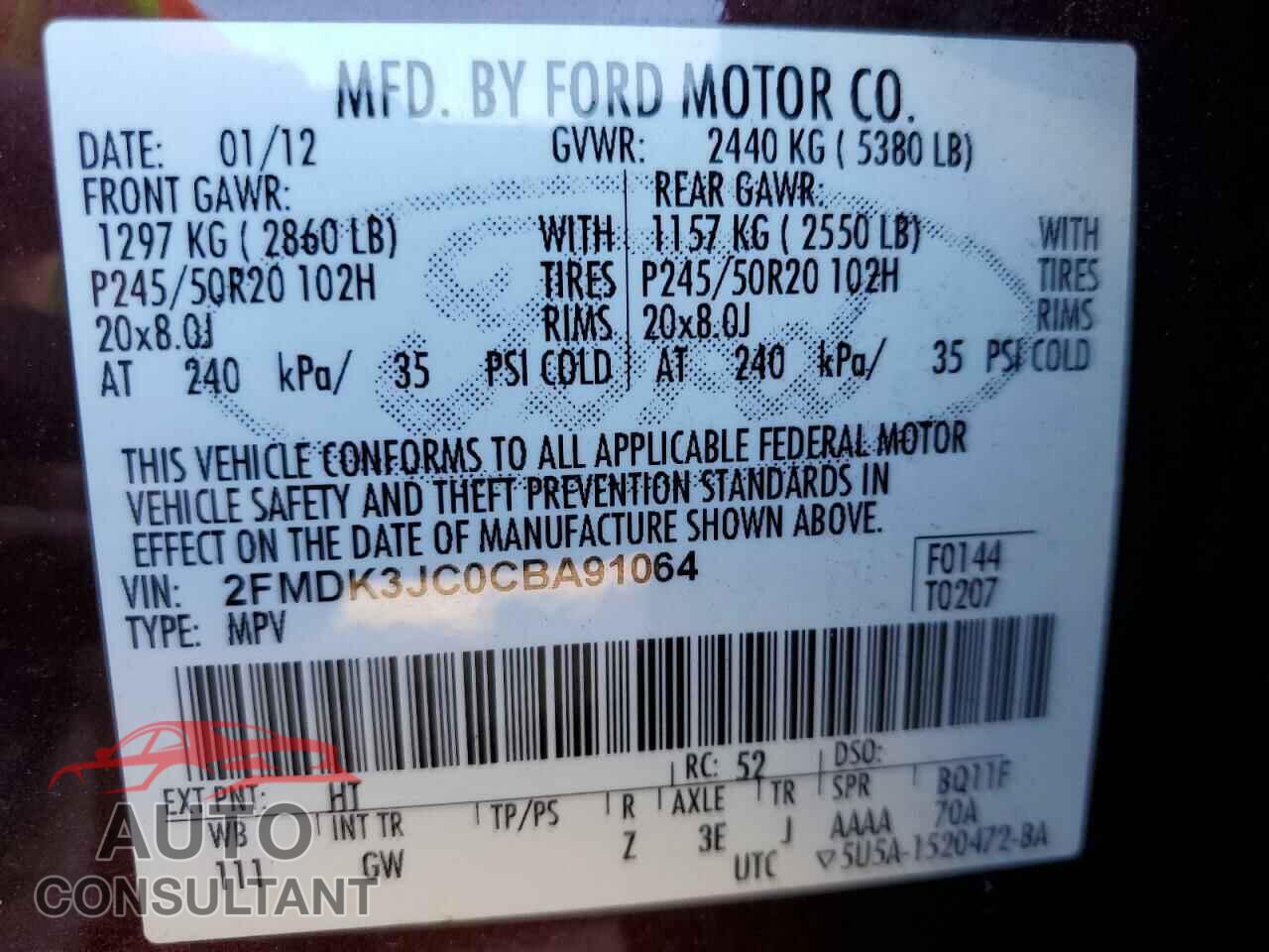 FORD EDGE 2012 - 2FMDK3JC0CBA91064