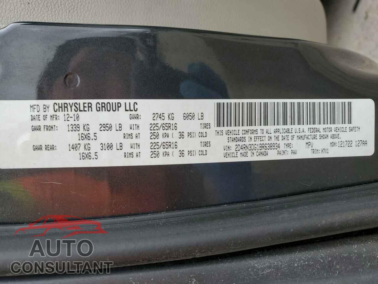 DODGE CARAVAN 2011 - 2D4RN3DG1BR638934