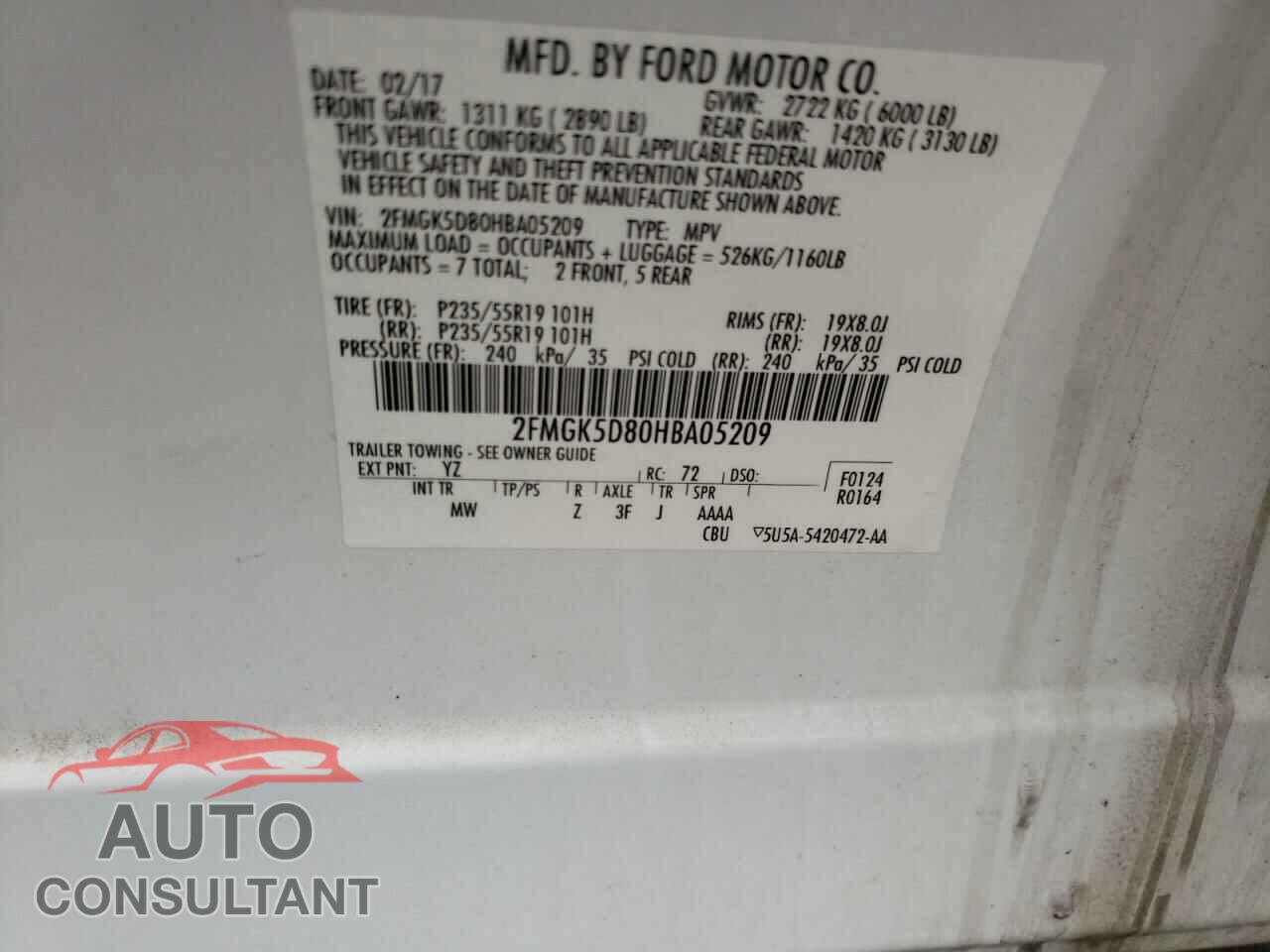 FORD FLEX 2017 - 2FMGK5D80HBA05209