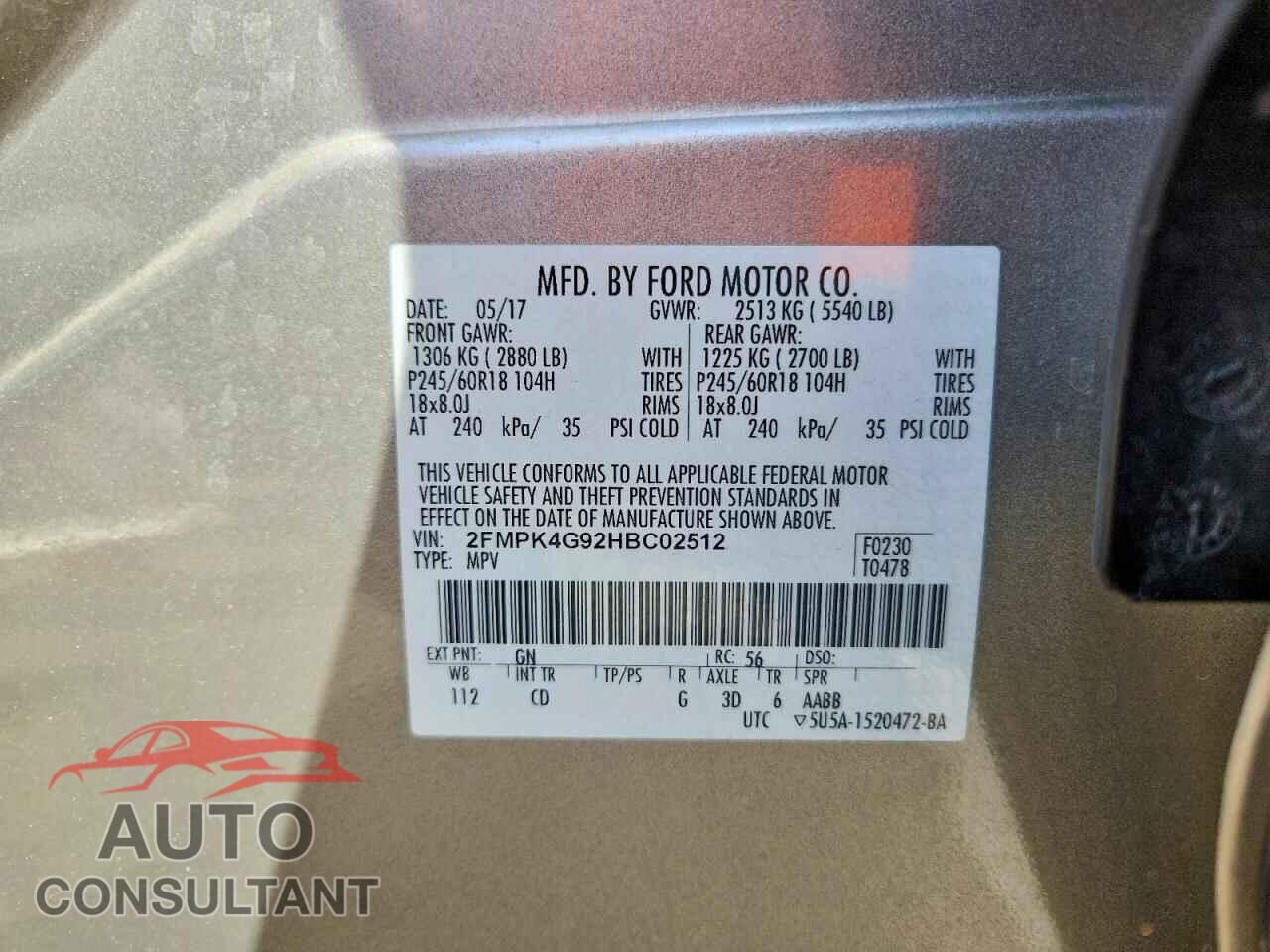FORD EDGE 2017 - 2FMPK4G92HBC02512