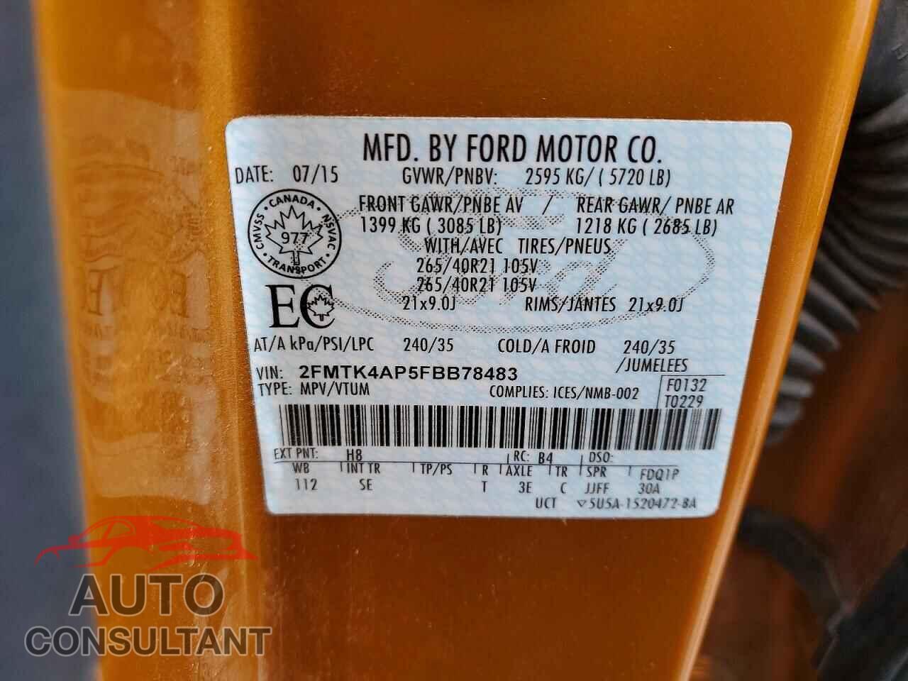 FORD EDGE 2015 - 2FMTK4AP5FBB78483