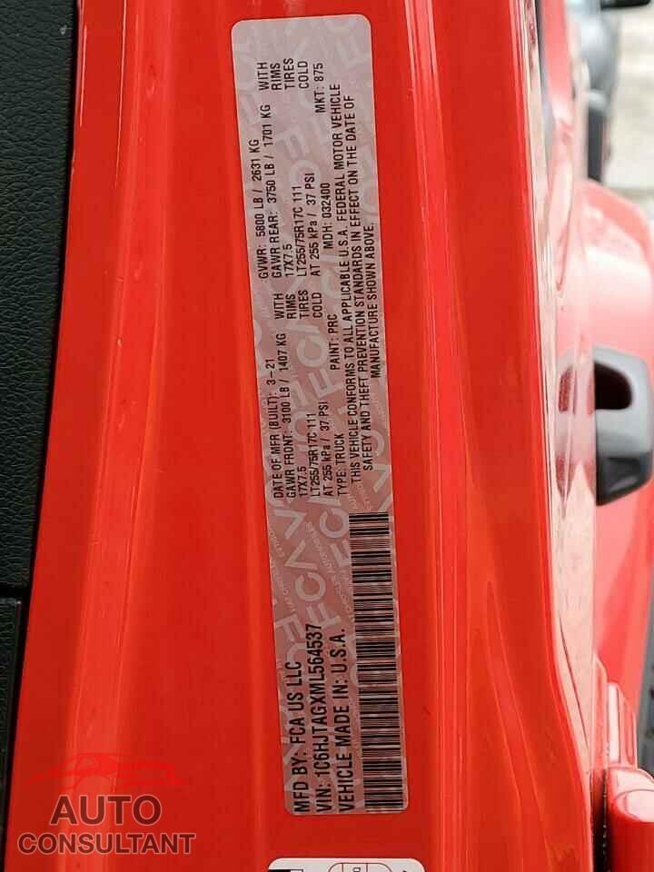 JEEP GLADIATOR 2021 - 1C6HJTAGXML564537
