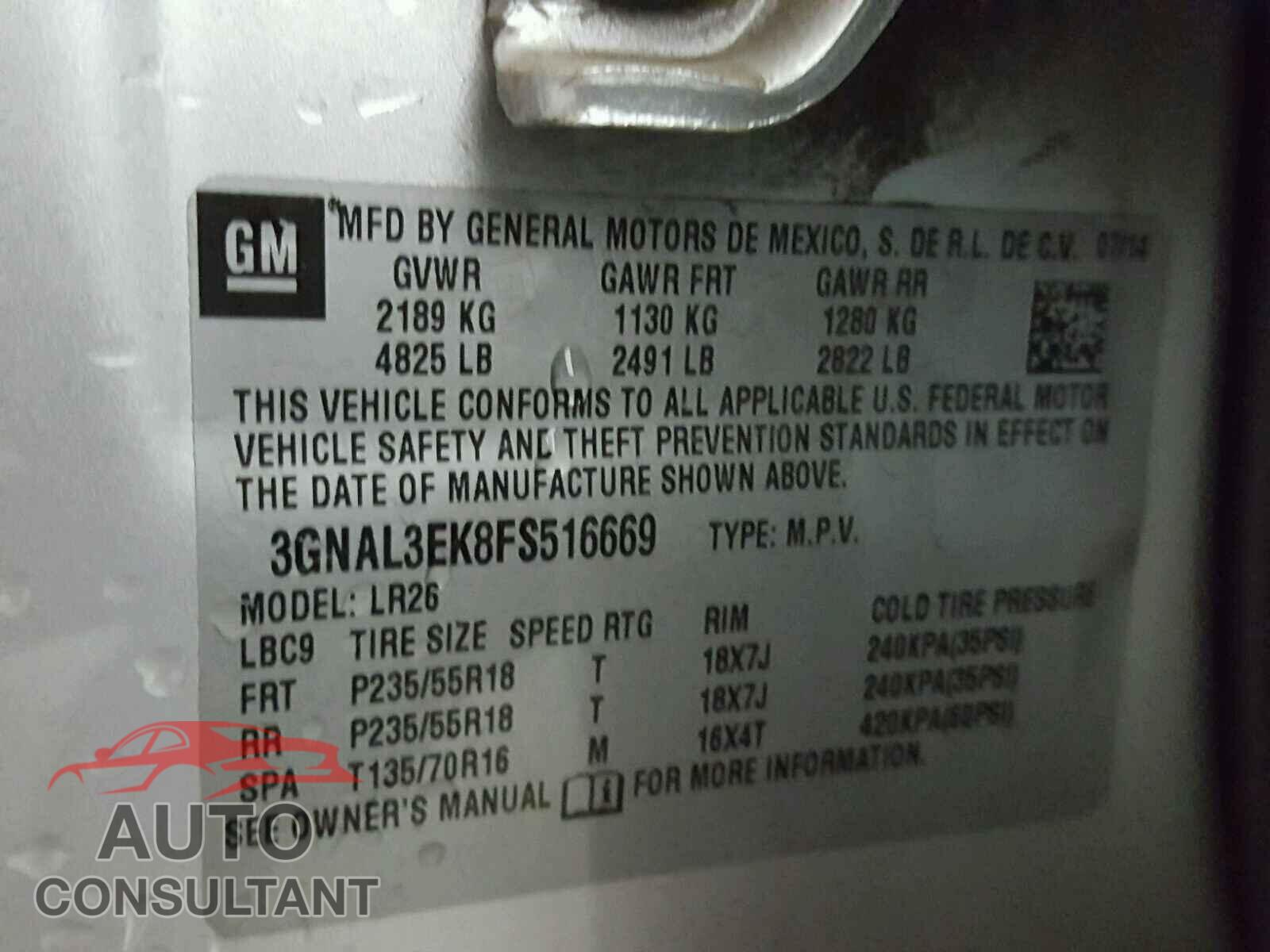 CHEVROLET CAPTIVA LT 2015 - 3GNAL3EK8FS516669