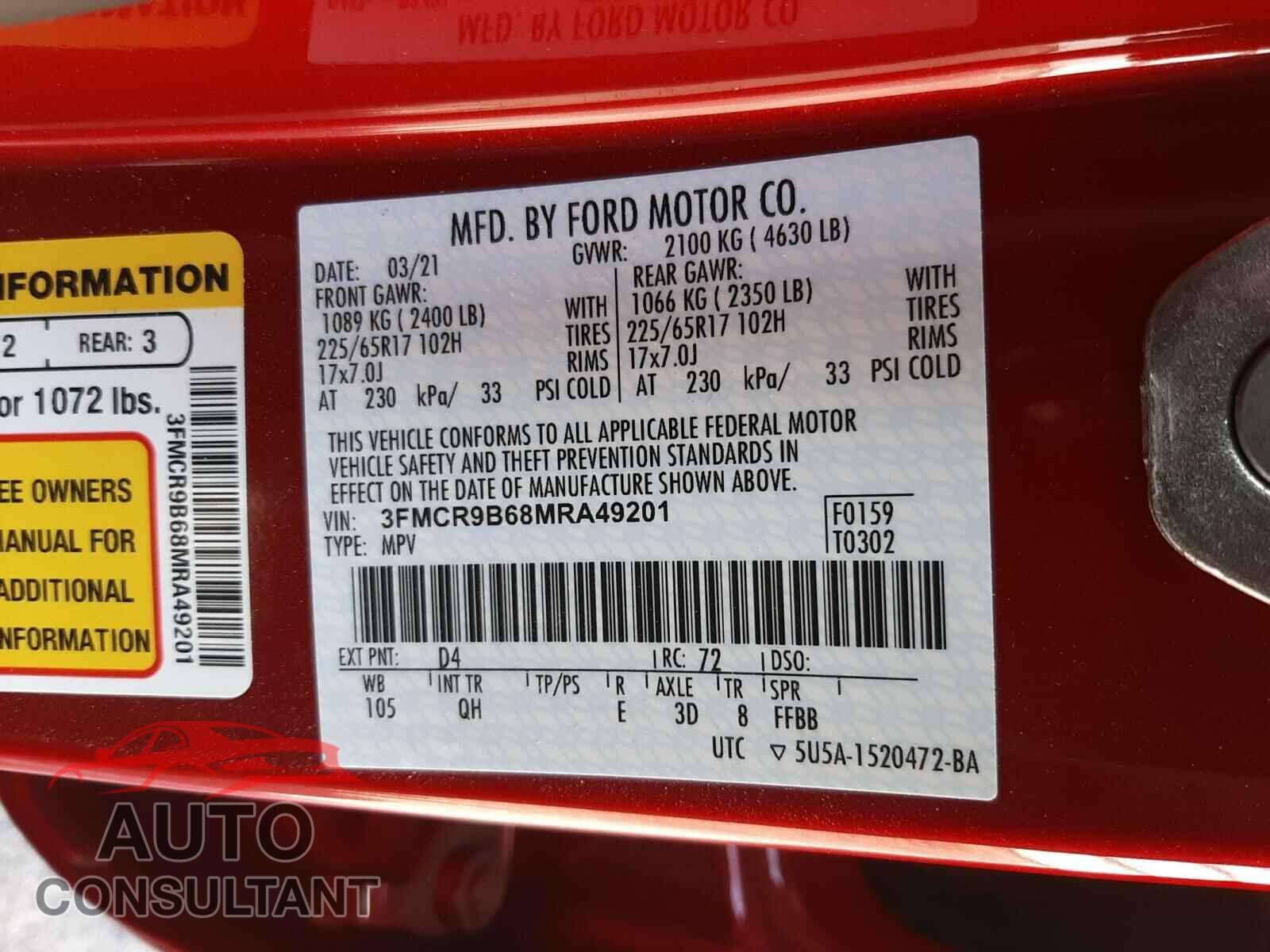 FORD BRONCO 2021 - 3FMCR9B68MRA49201