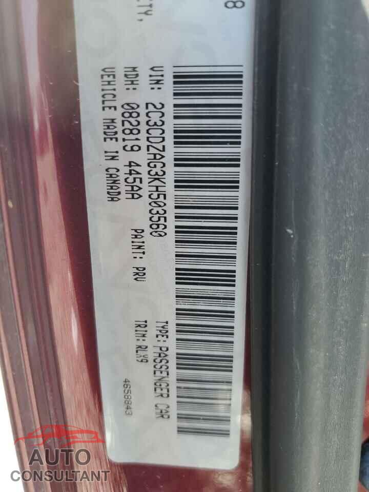 DODGE CHALLENGER 2019 - 2C3CDZAG3KH503560