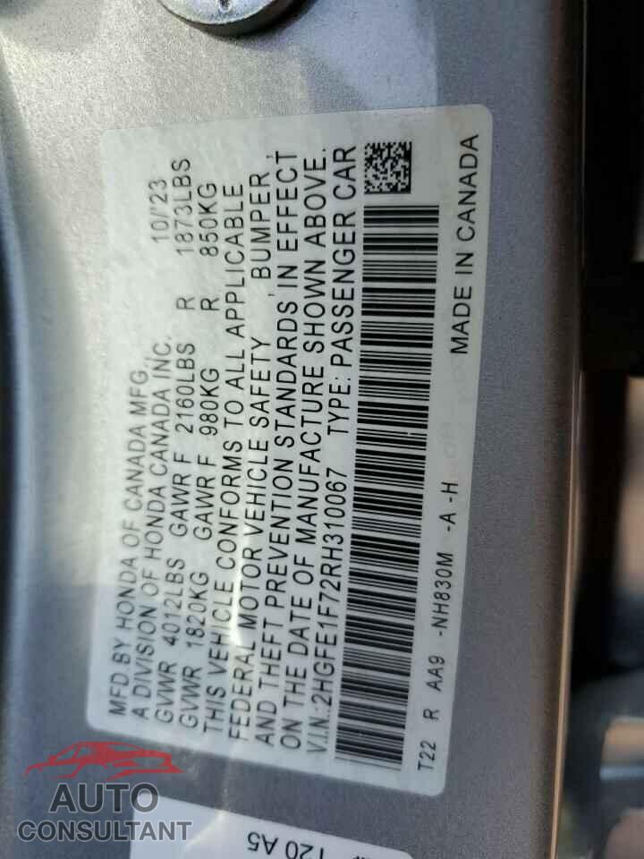 HONDA CIVIC 2024 - 2HGFE1F72RH310067